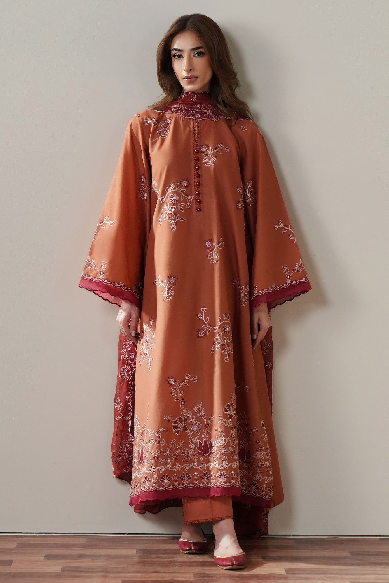 SCARLET EMBER-3PC EMBROIDERED SUIT