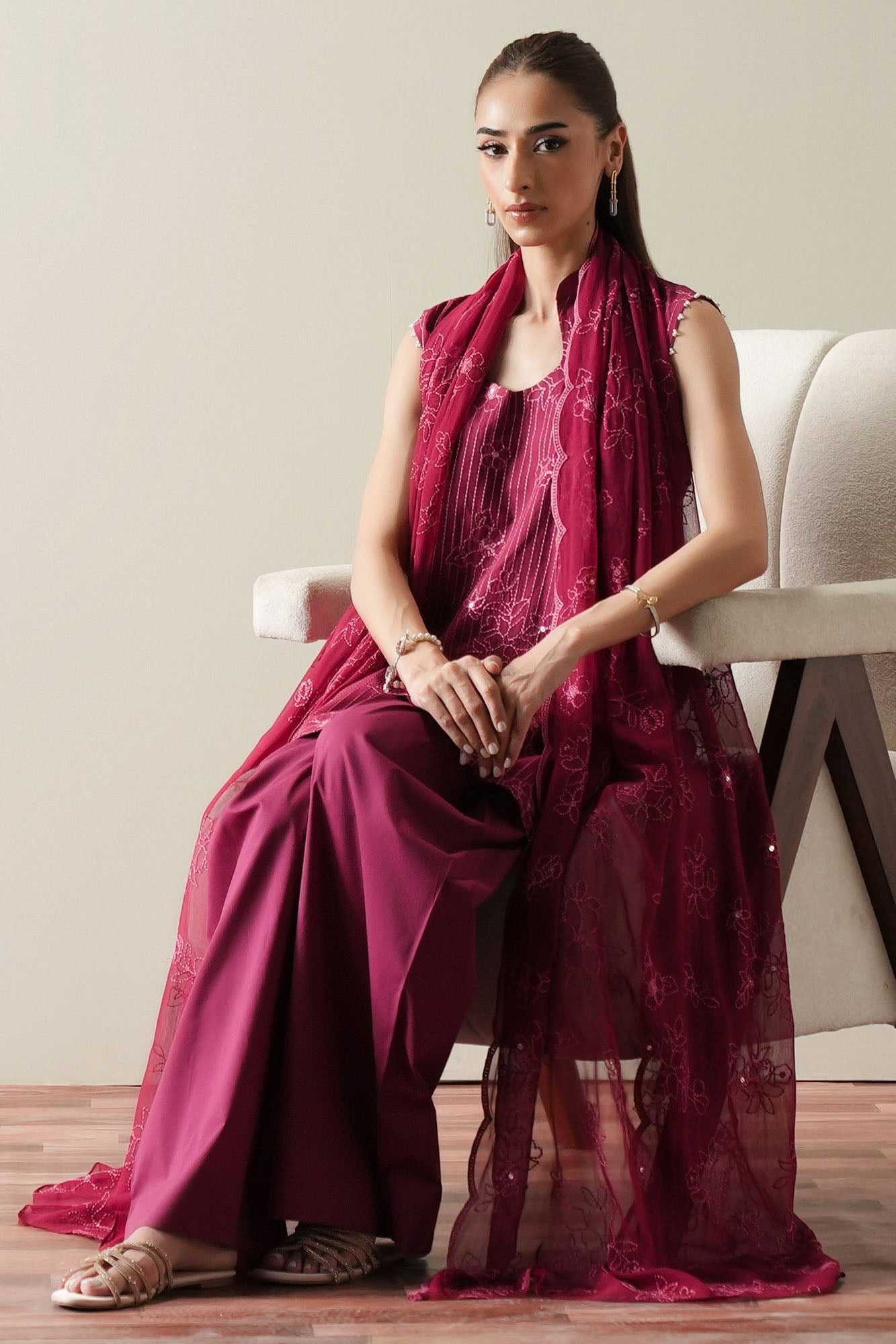 RUBY GLOW-3PC EMBROIDERED SUIT
