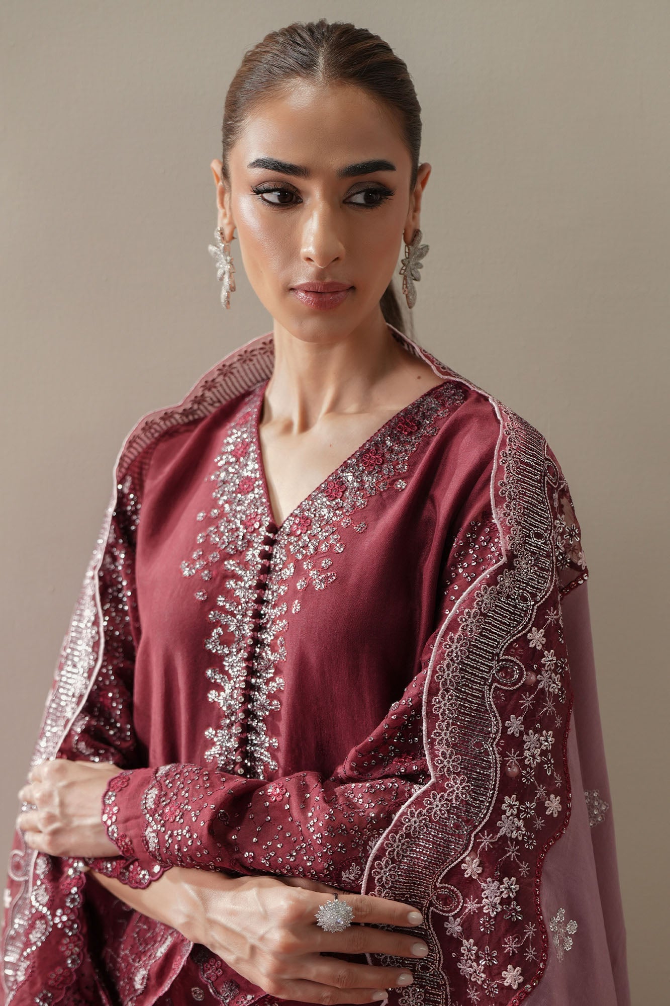SCARLET STARDUST - 4PC SILK EMBROIDERED SUIT