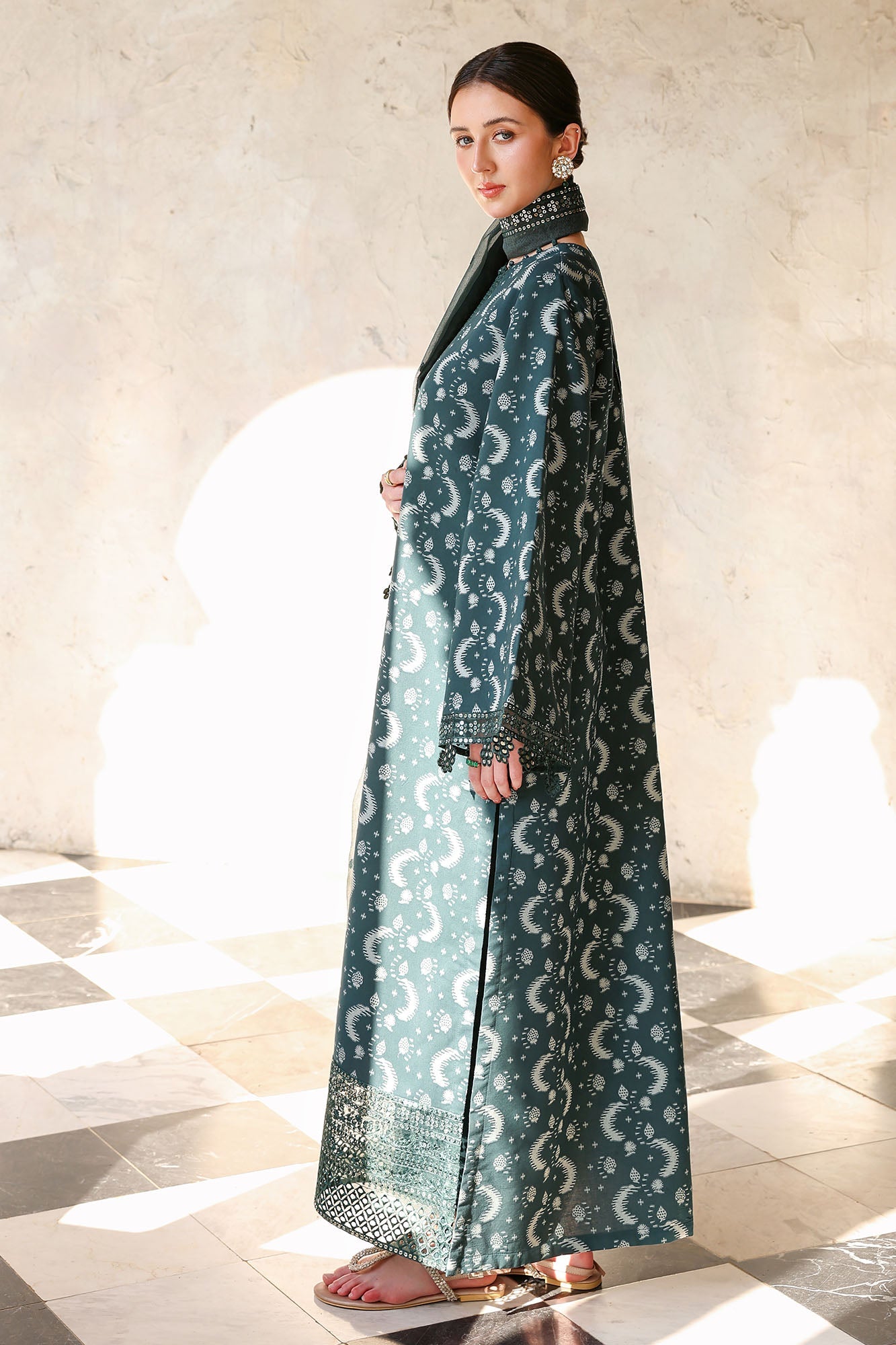 TEAL SPRUCE-3PC EMBROIDERED JACQUARD SUIT