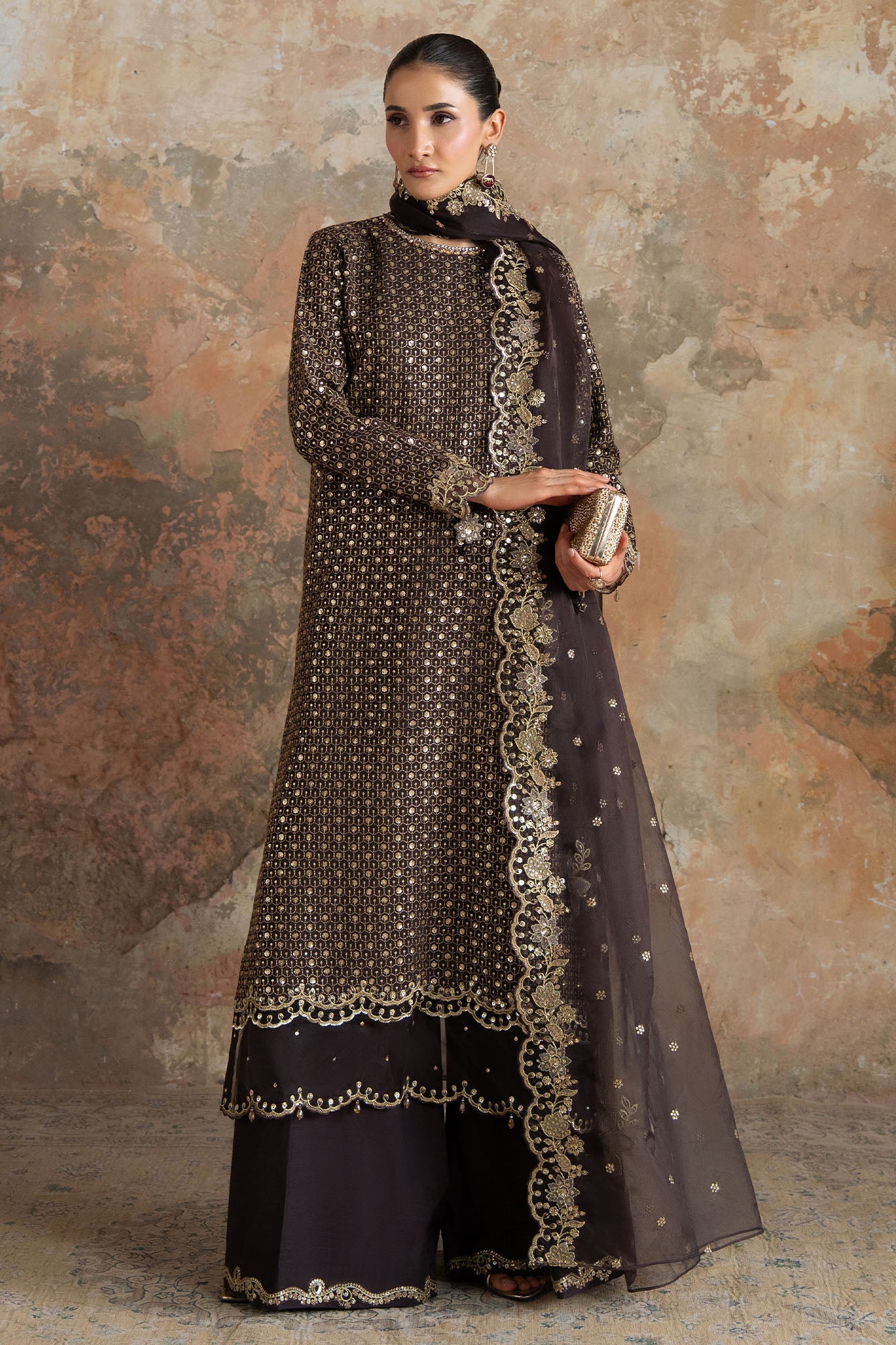 RUSTIC GARLAND-3PC SILK EMBROIDERED SUIT