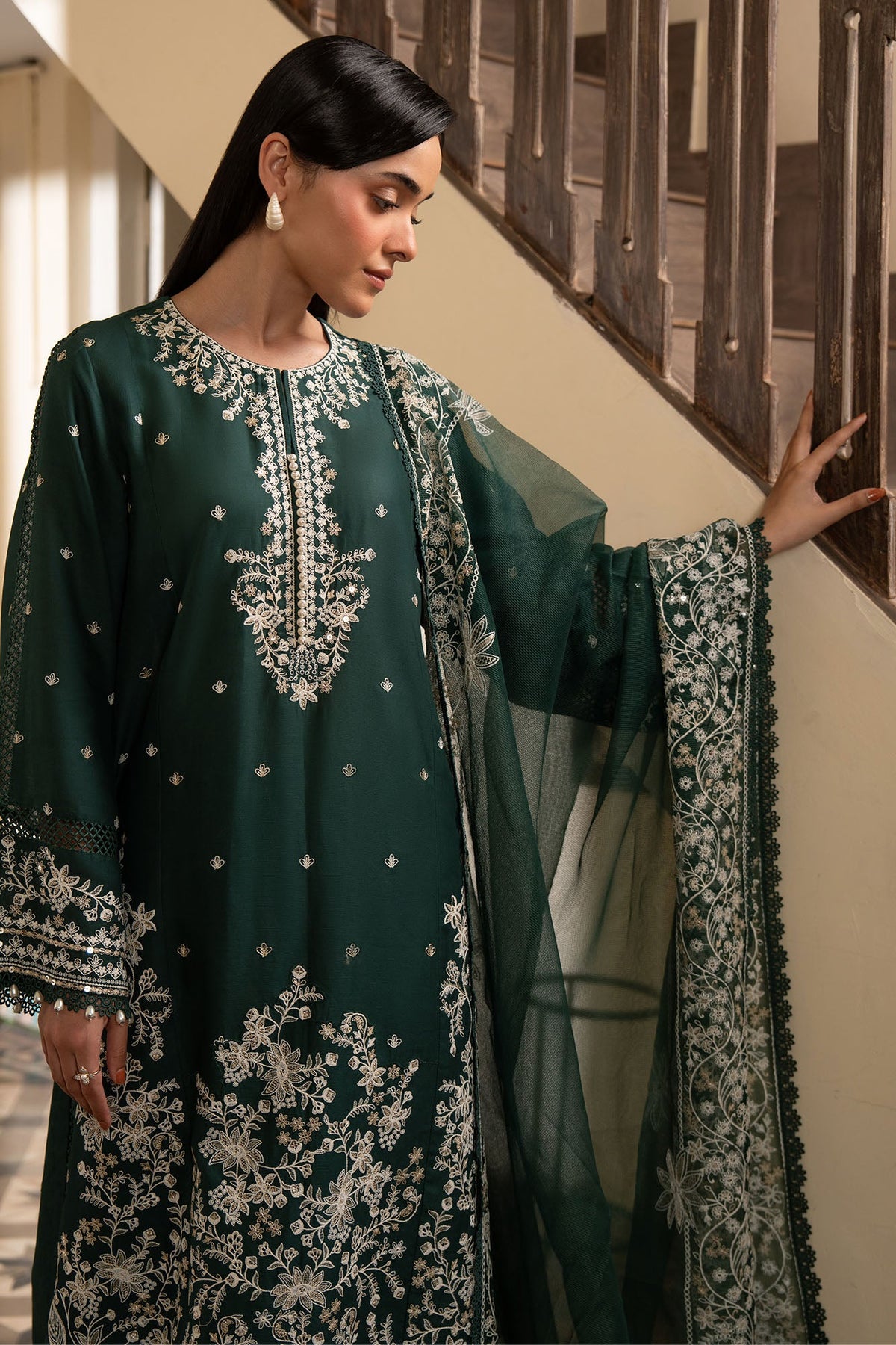 VINTAGE GREEN-3PC EMBROIDERED SUIT