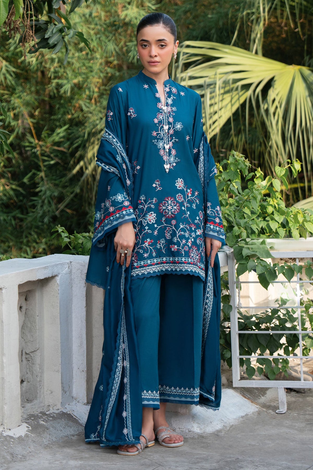 BLUE CARNATION-3PC EMBROIDERED SUIT