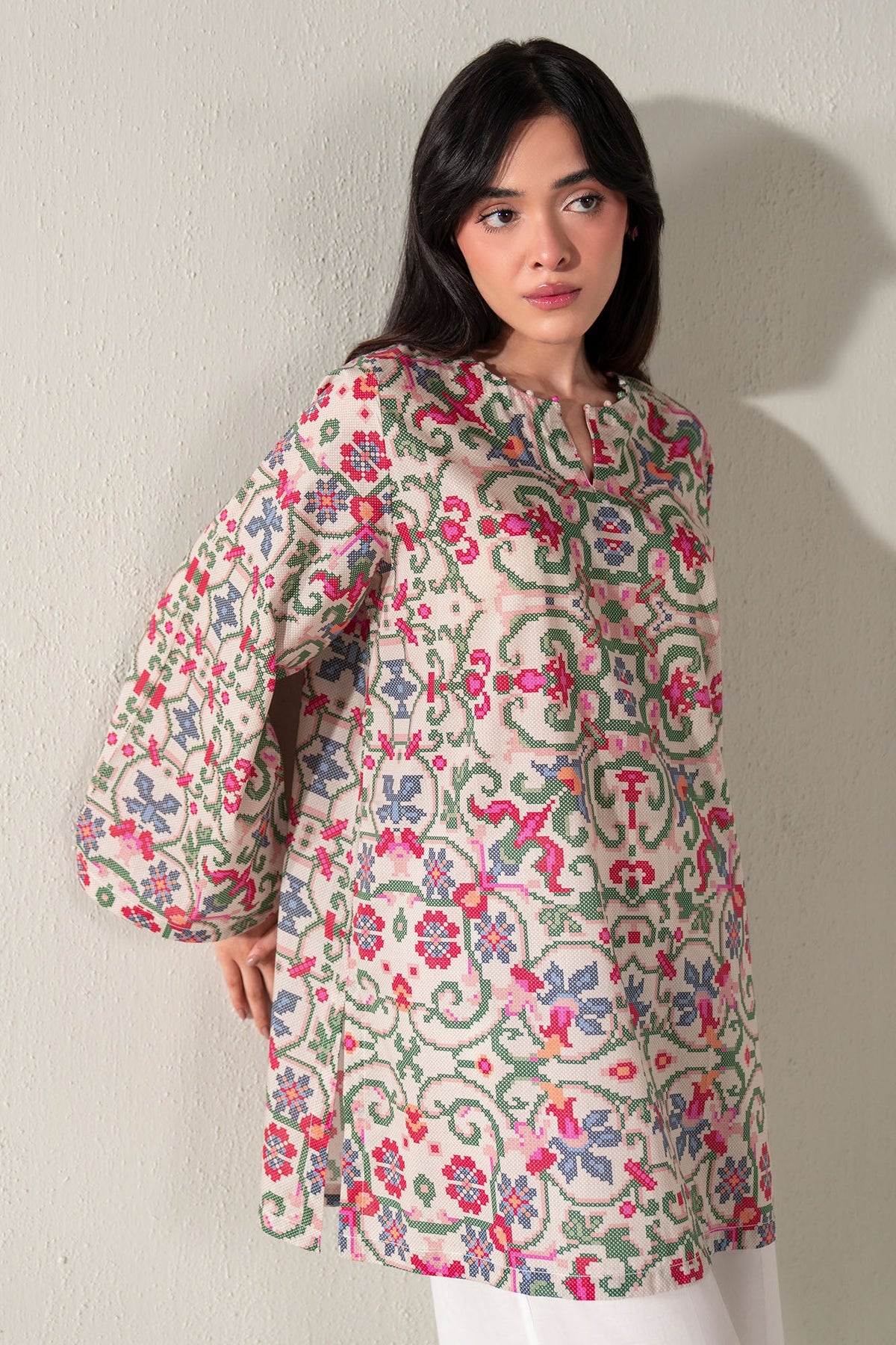 CORAL BLOOM PRINTED LAWN SHIRT