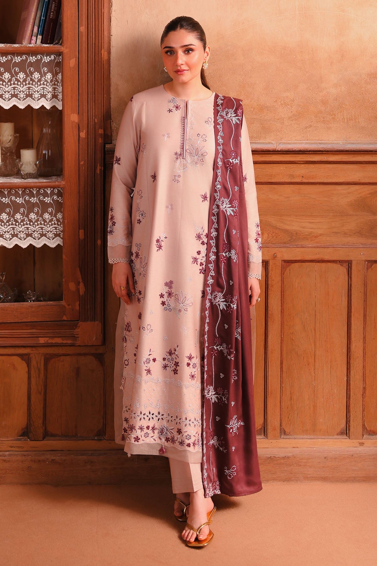 SAND WHISPER -3PC SATIN EMBROIDERED SUIT