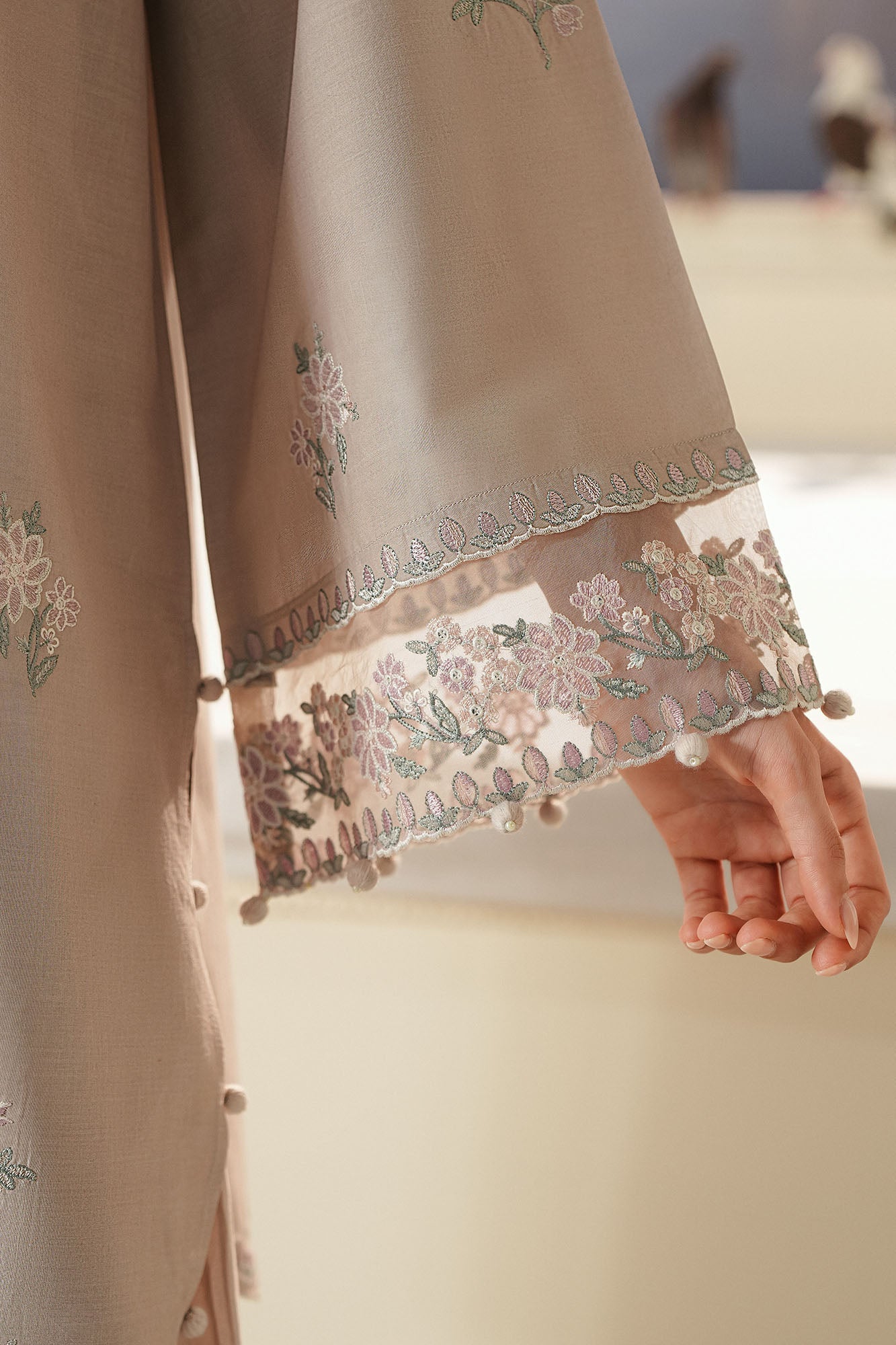 SOFT UMBER-3PC EMBROIDERED LAWN SUIT