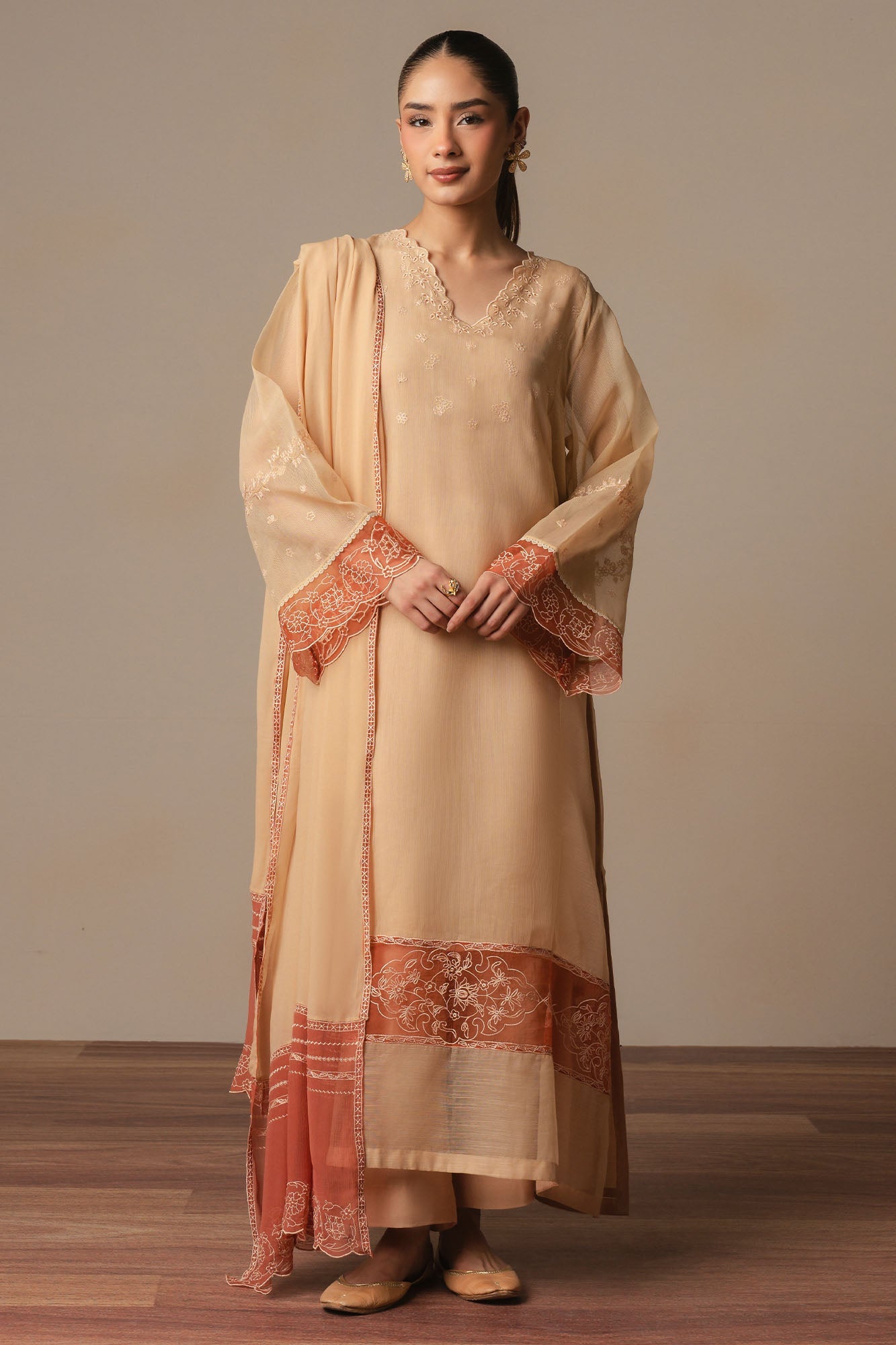 LIGHT TAUPE-3PC (SHIRT, TROUSER & DUPATTA)