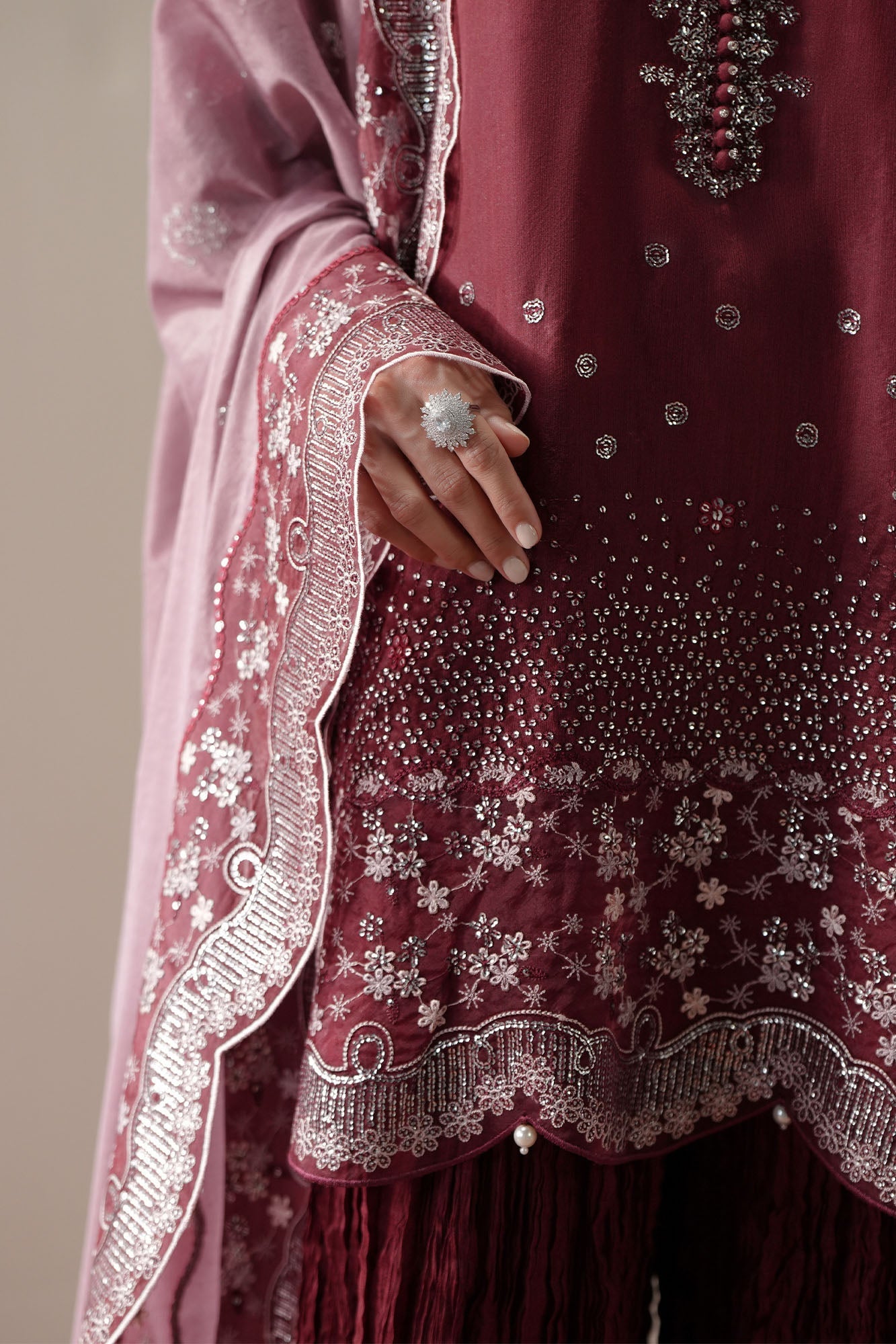 SCARLET STARDUST - 4PC SILK EMBROIDERED SUIT