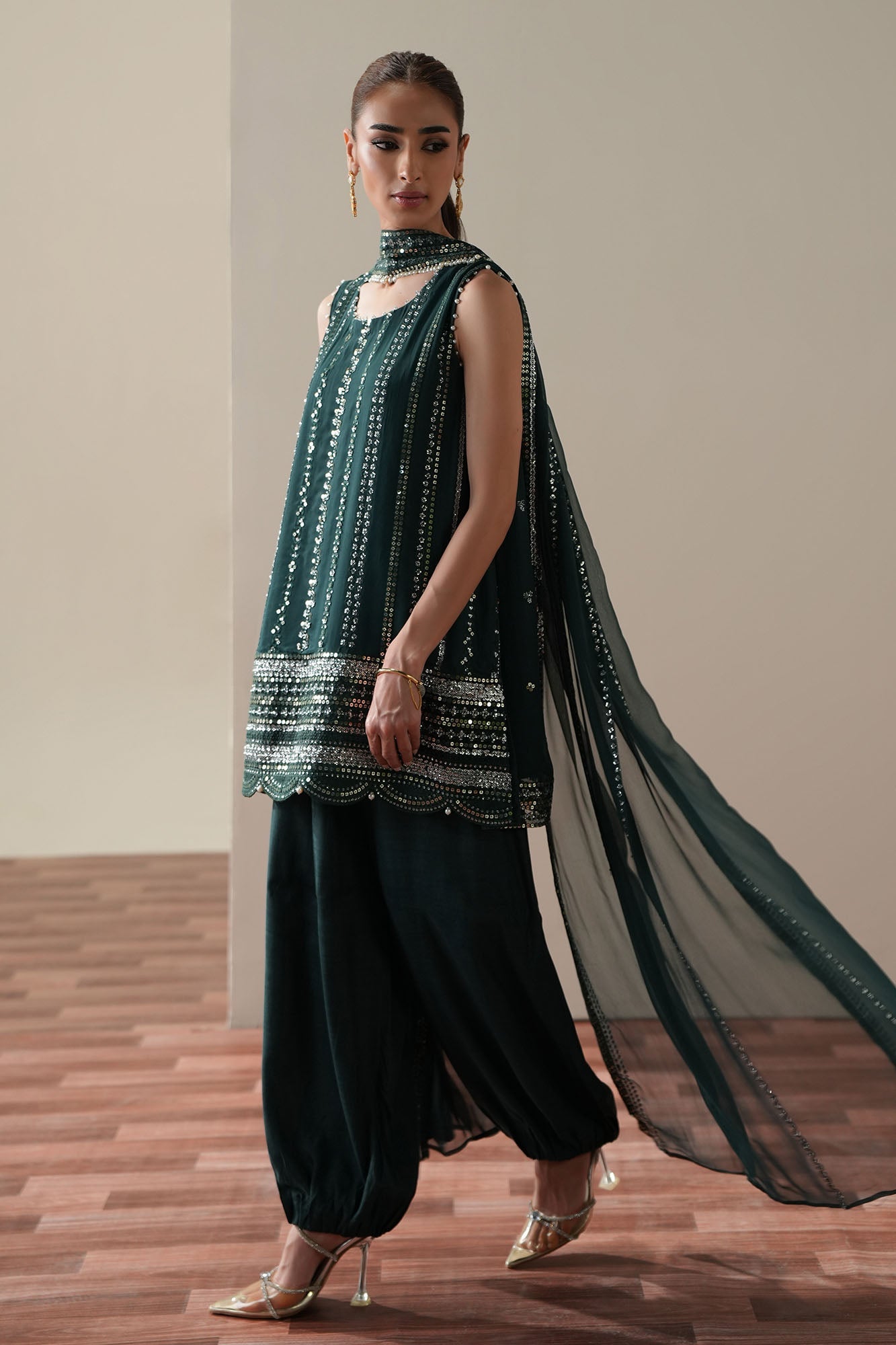 LUXE VERDANT - 4PC CHIFFON EMBROIDERED SUIT