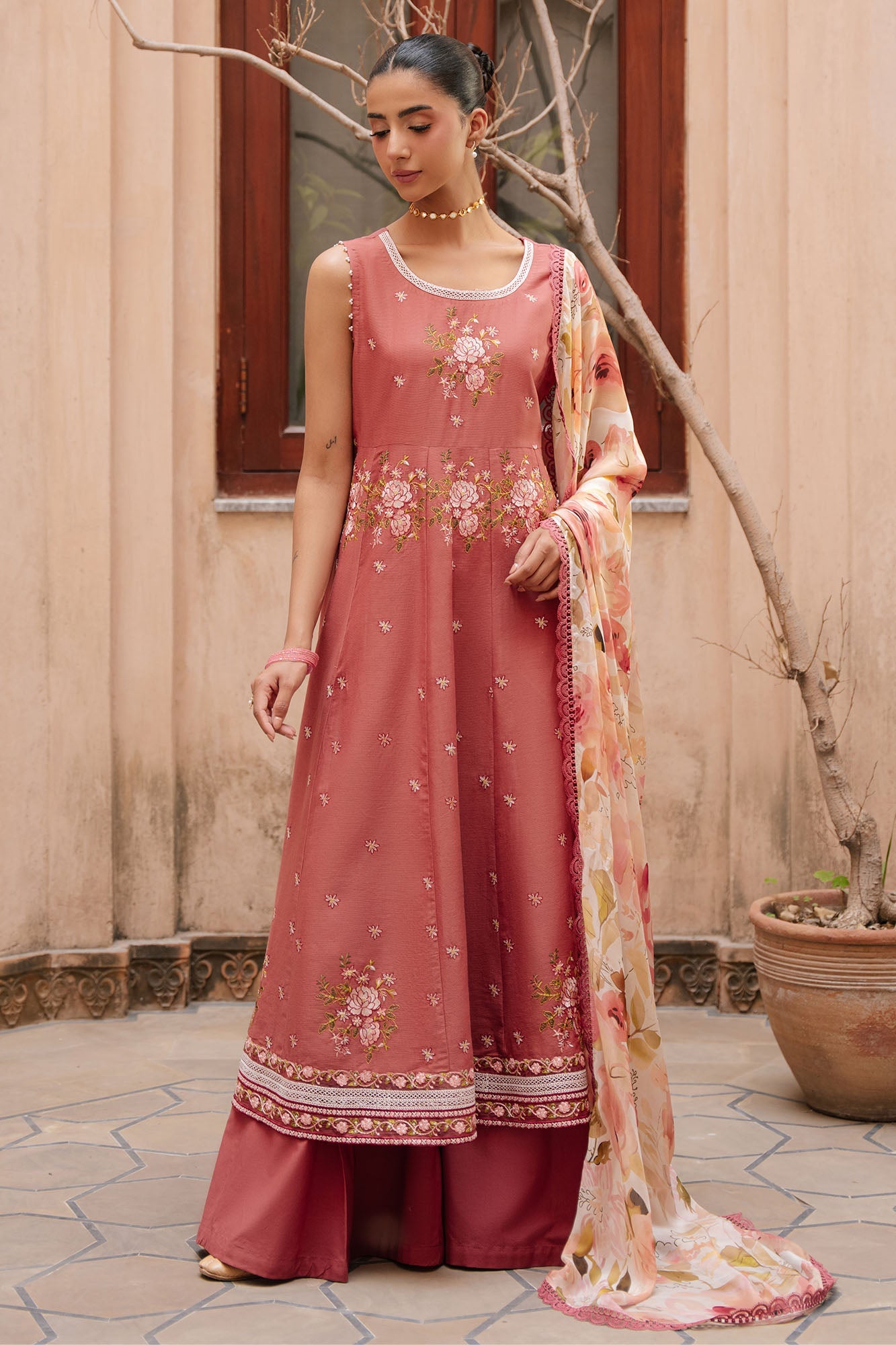 ROSEATE WHISPER-3PC EMBROIDERED LAWN SUIT