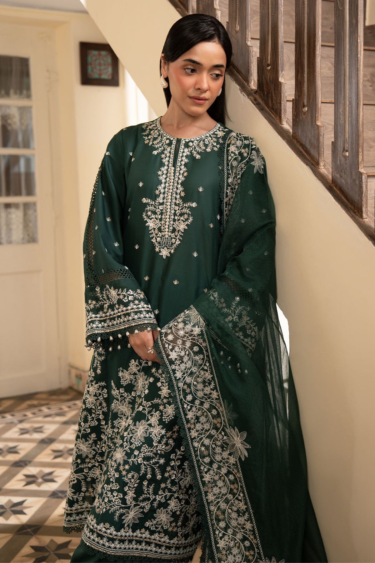 VINTAGE GREEN-3PC EMBROIDERED SUIT