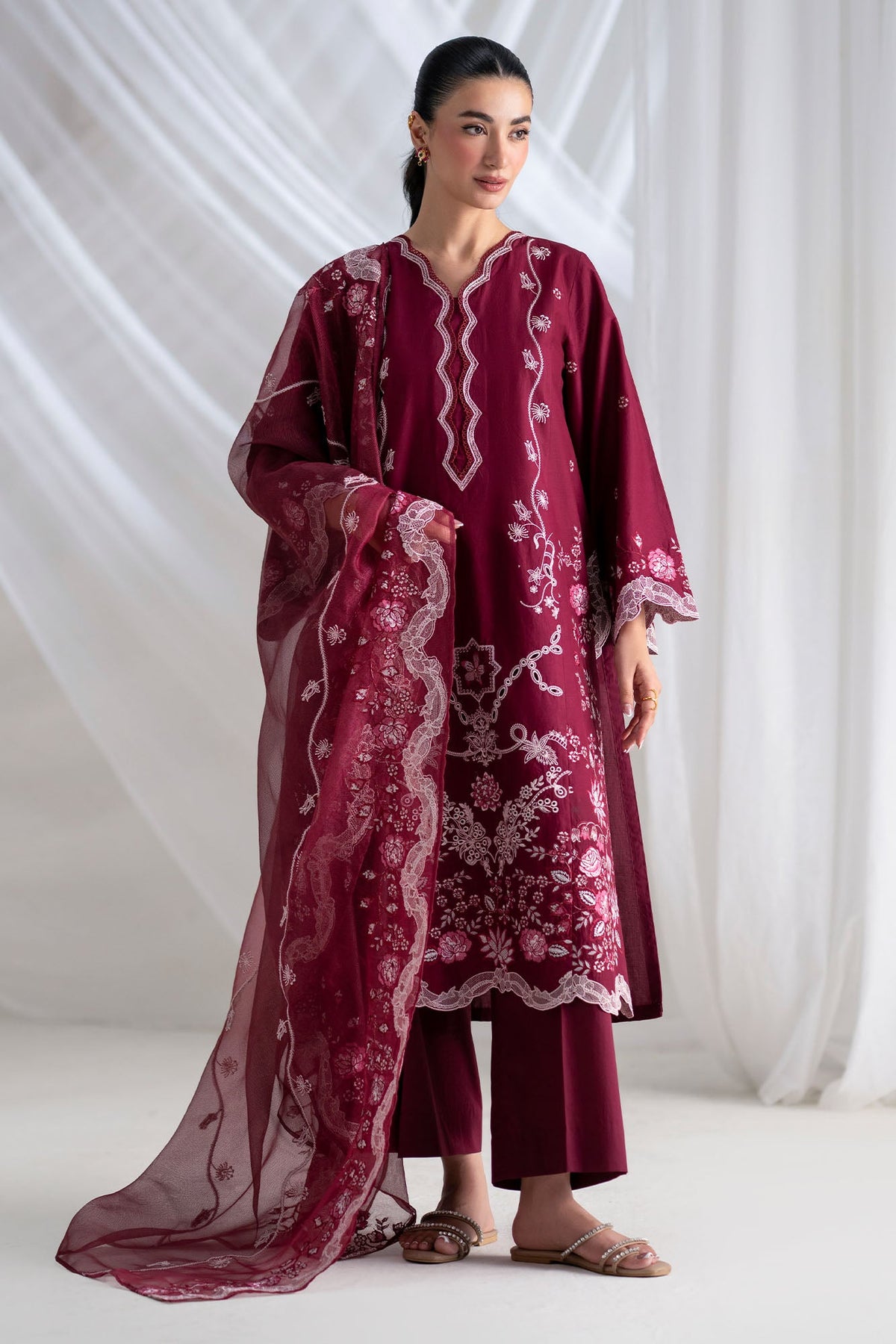 CRIMSON-3PC (SHIRT, TROUSER & DUPATTA)