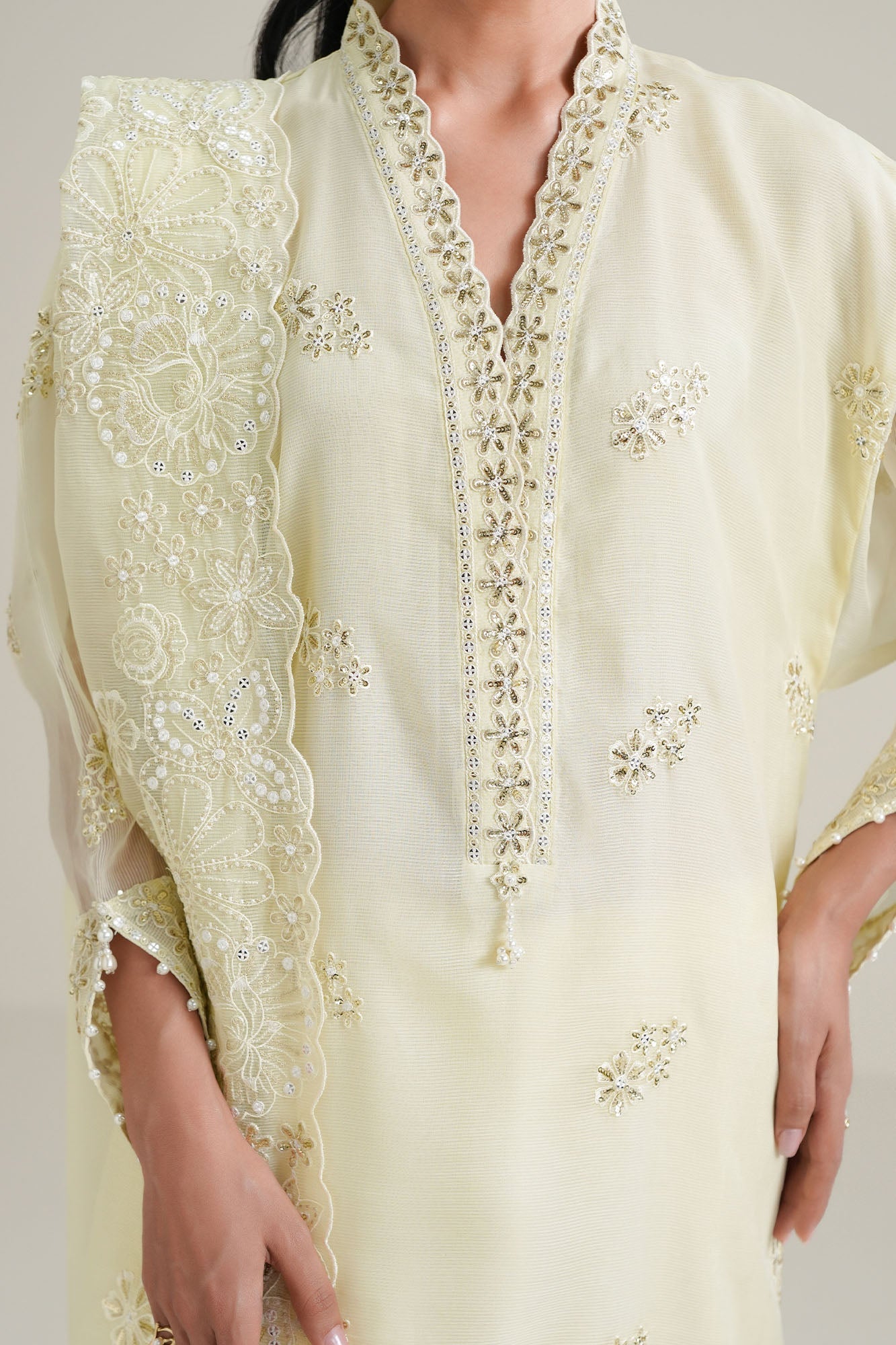 LIME GLOW-4PC NET EMBROIDERED SUIT