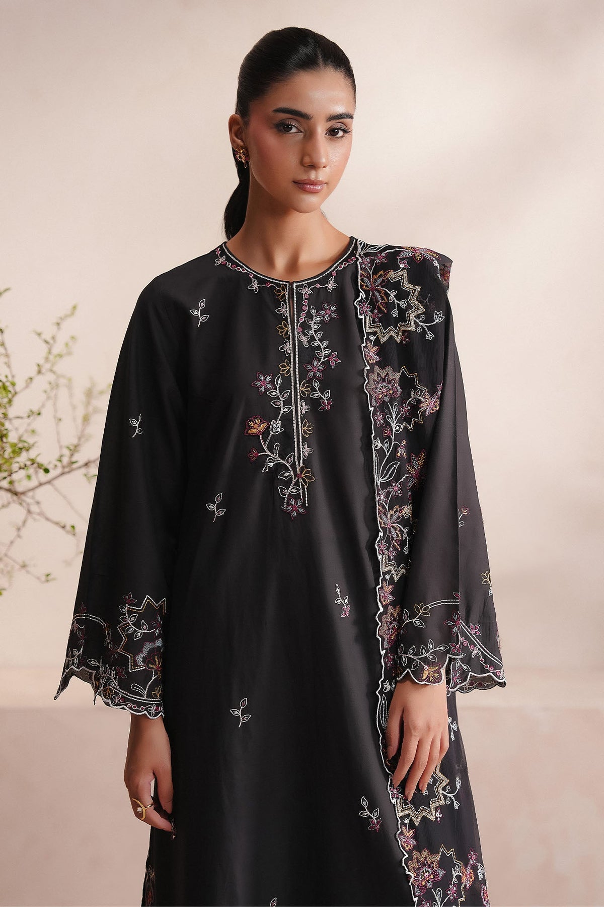 DARK FLORAL-3PC (SHIRT, TROUSER & DUPATTA)