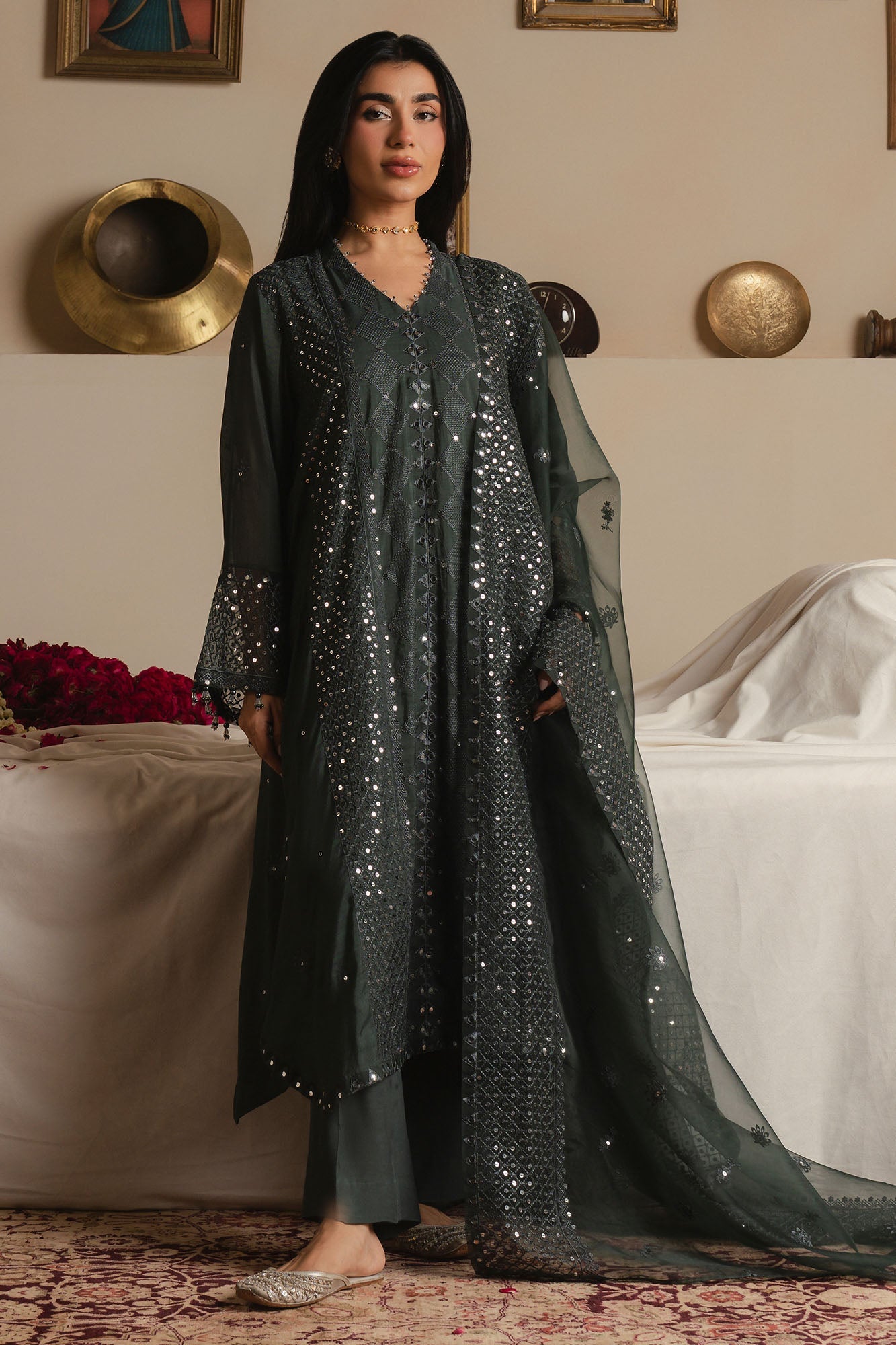 MIDNIGHT MOSS-3PC (SHIRT, TROUSER & DUPATTA)