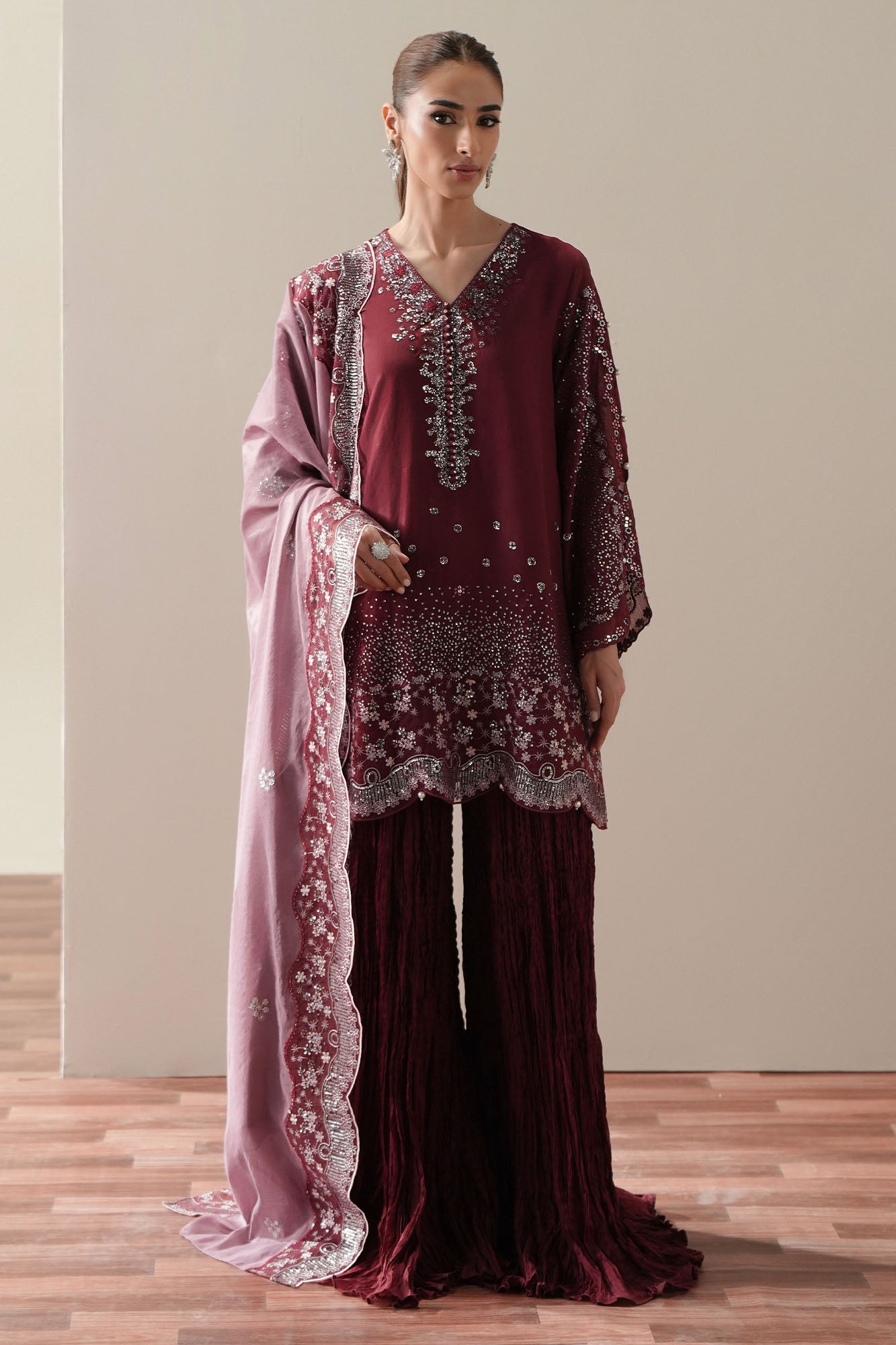 SCARLET STARDUST - 4PC SILK EMBROIDERED SUIT