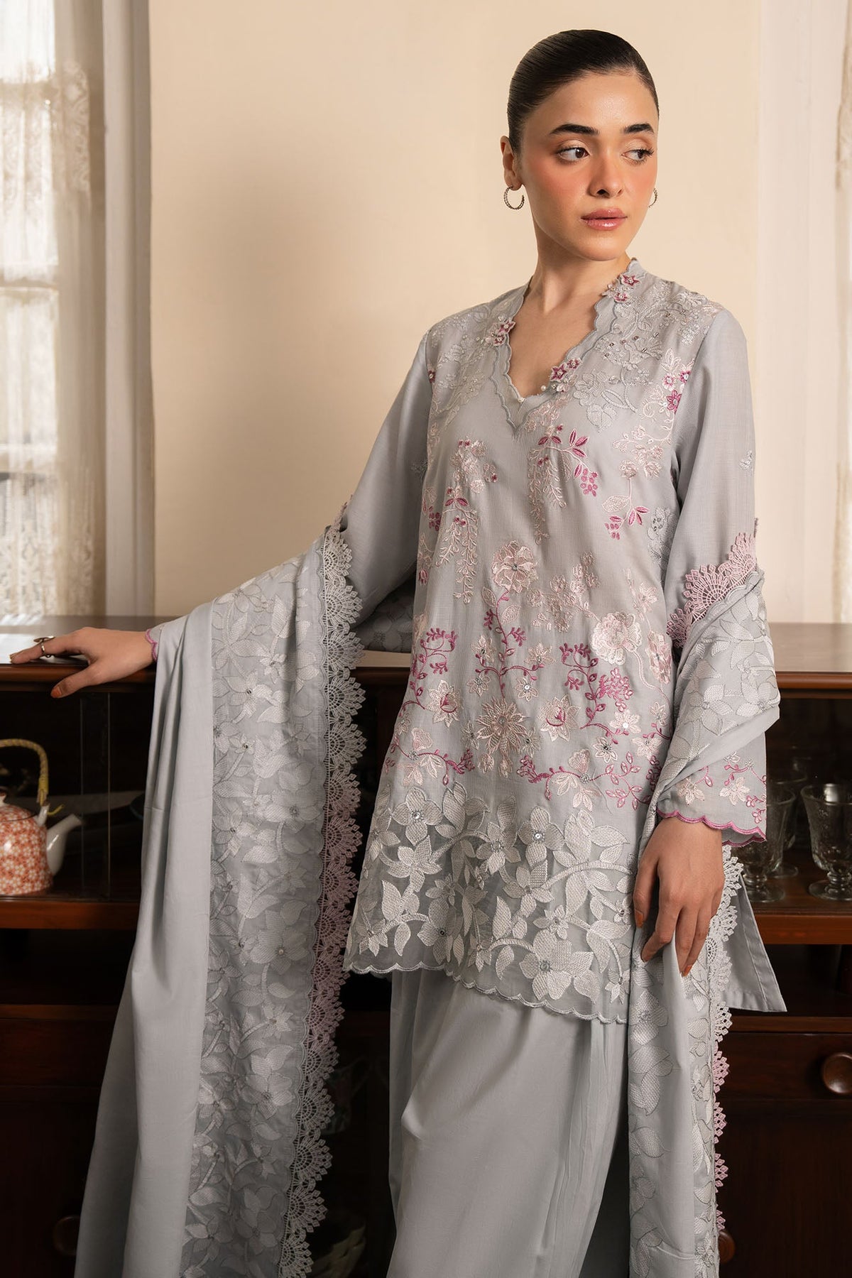 FLORAL SYMPHONY-3PC EMBROIDERED SUIT
