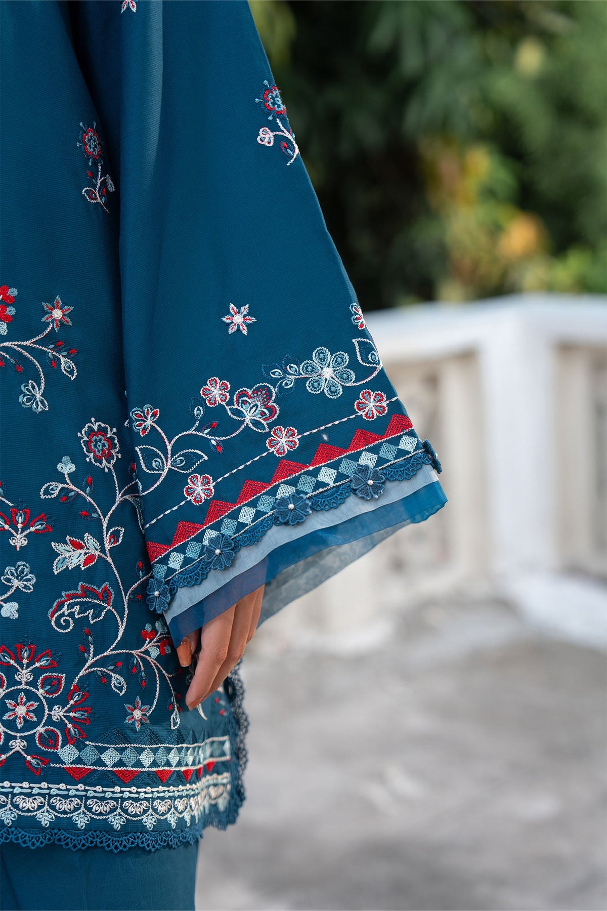 BLUE CARNATION-3PC EMBROIDERED SUIT