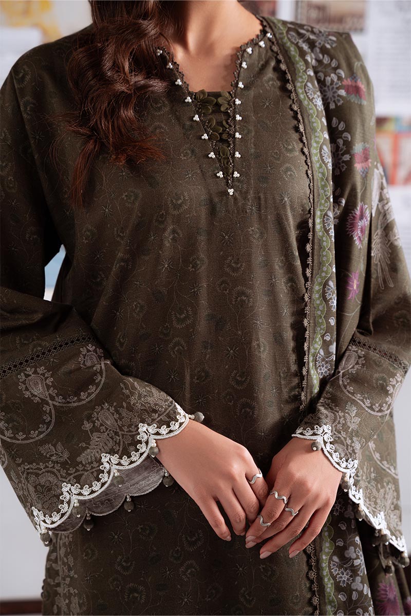 OLIVE CHARM-3PC KHADDAR PRINTED SUIT