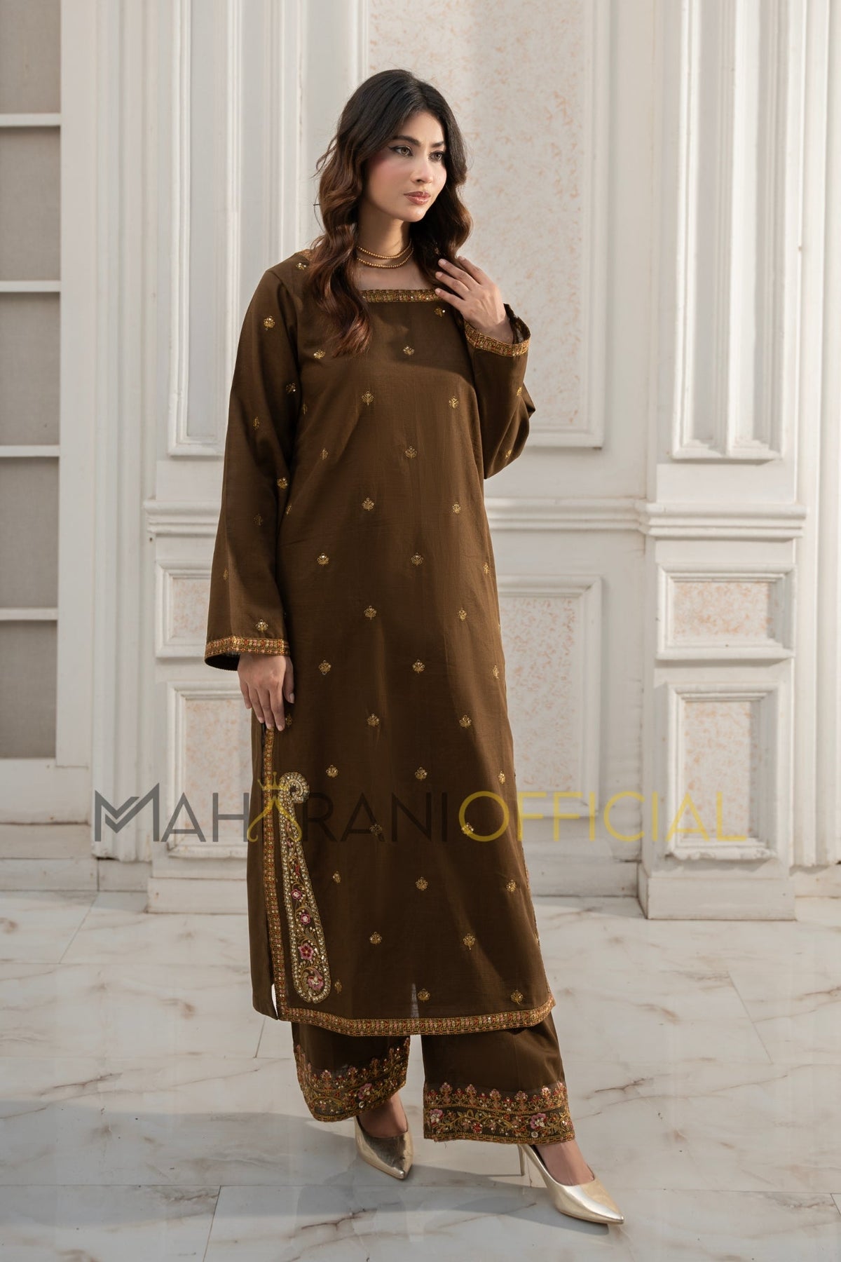 Tobacco Elegance 2 piece Khaddar Embroidered Stitched suit