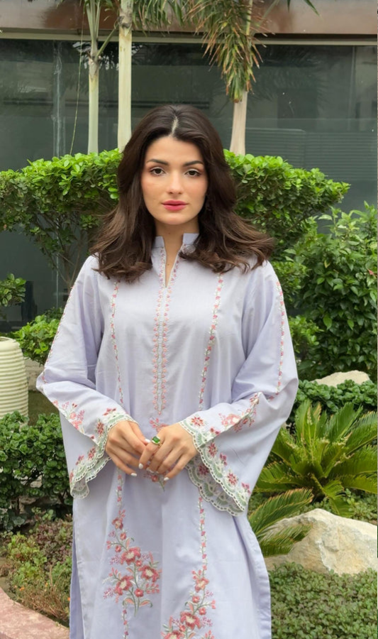Azure Lilac Schiffli Embroidered Kurta