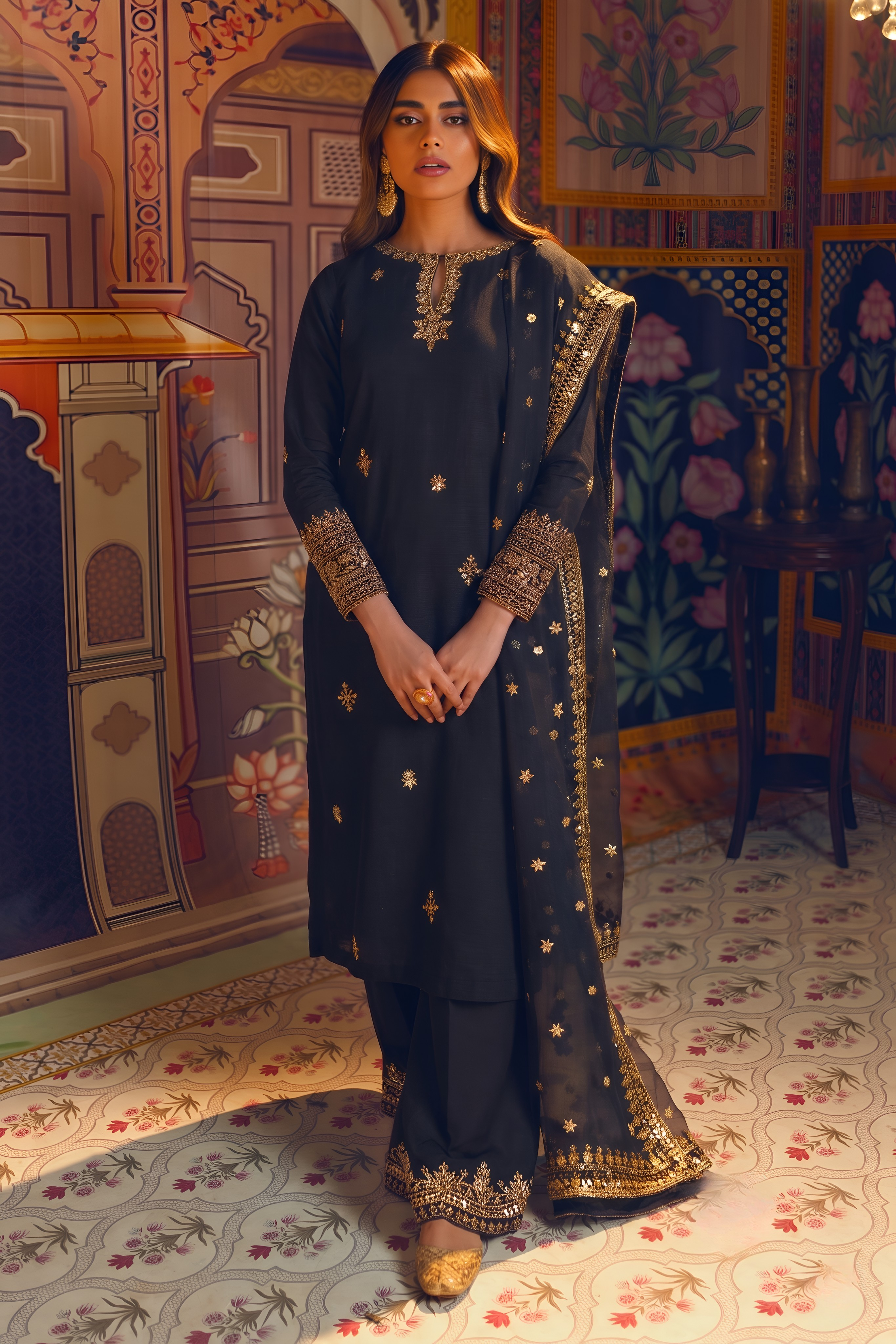 Black Zareen 3 Piece Dress | Embroidered Lawn Suit