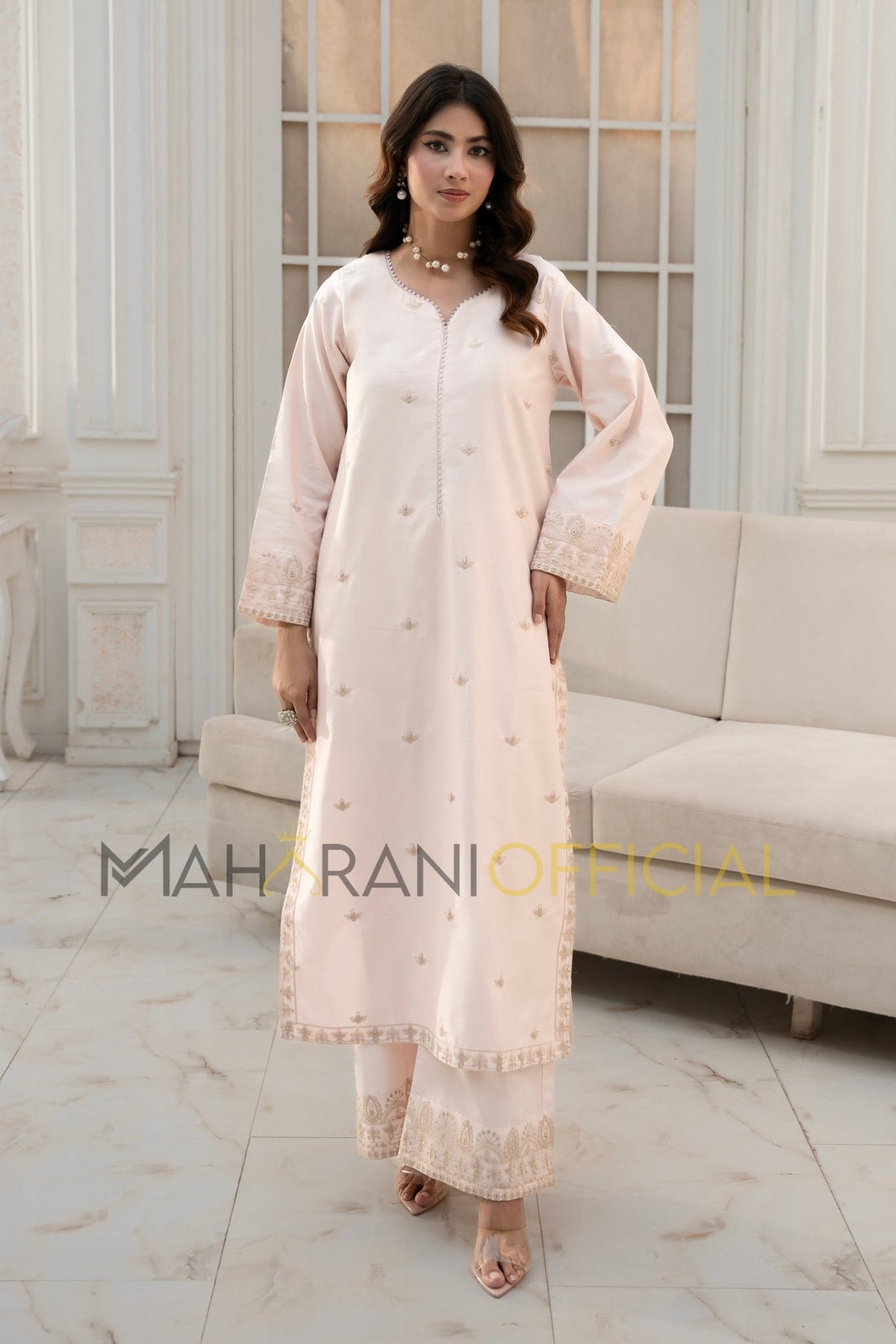 Pink Amber Winter Cotton 2 piece Embroidered Suit