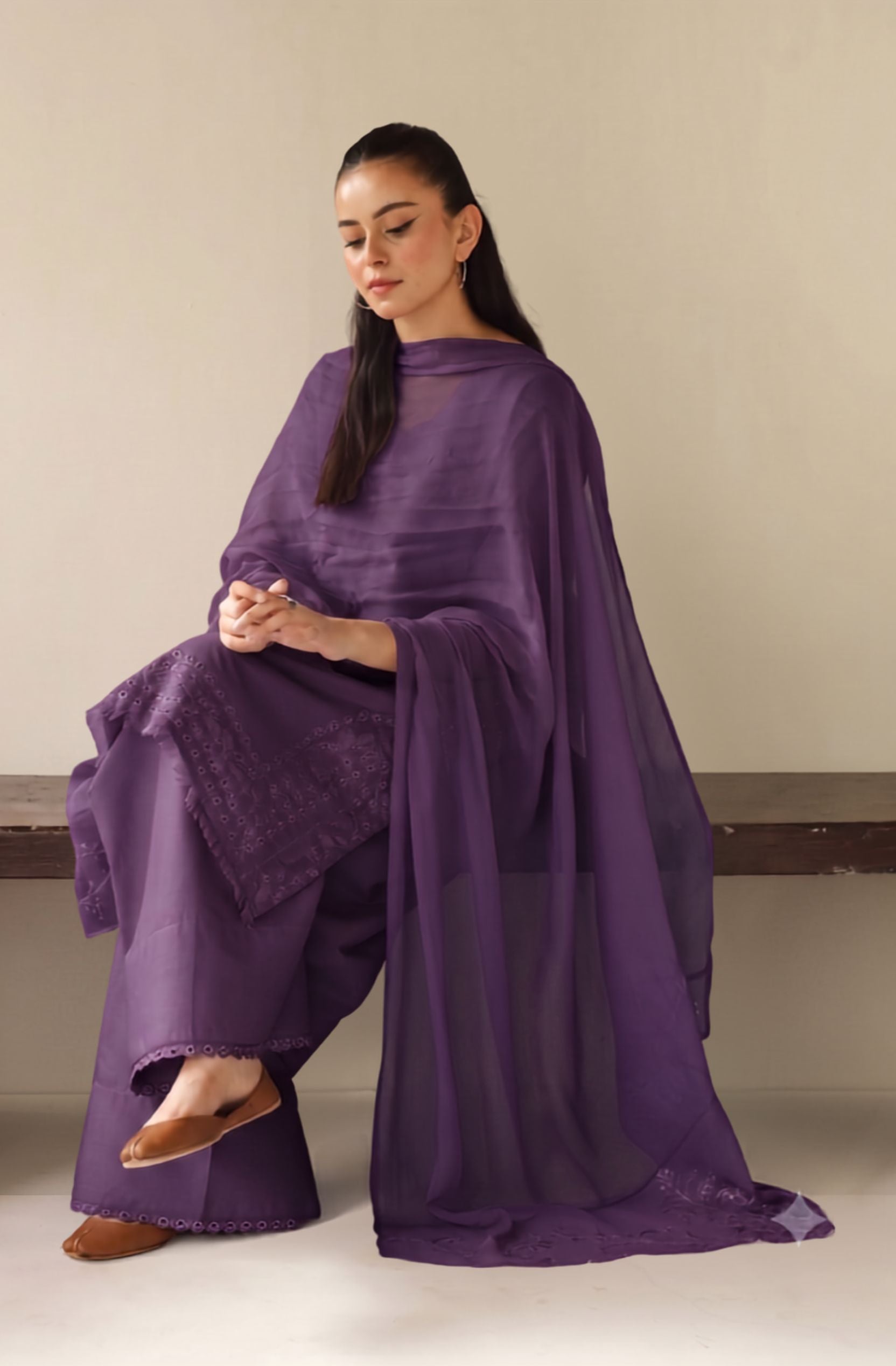 Plum Petal Lawn Suit – Bright Plum 3 Piece Stitched Dress