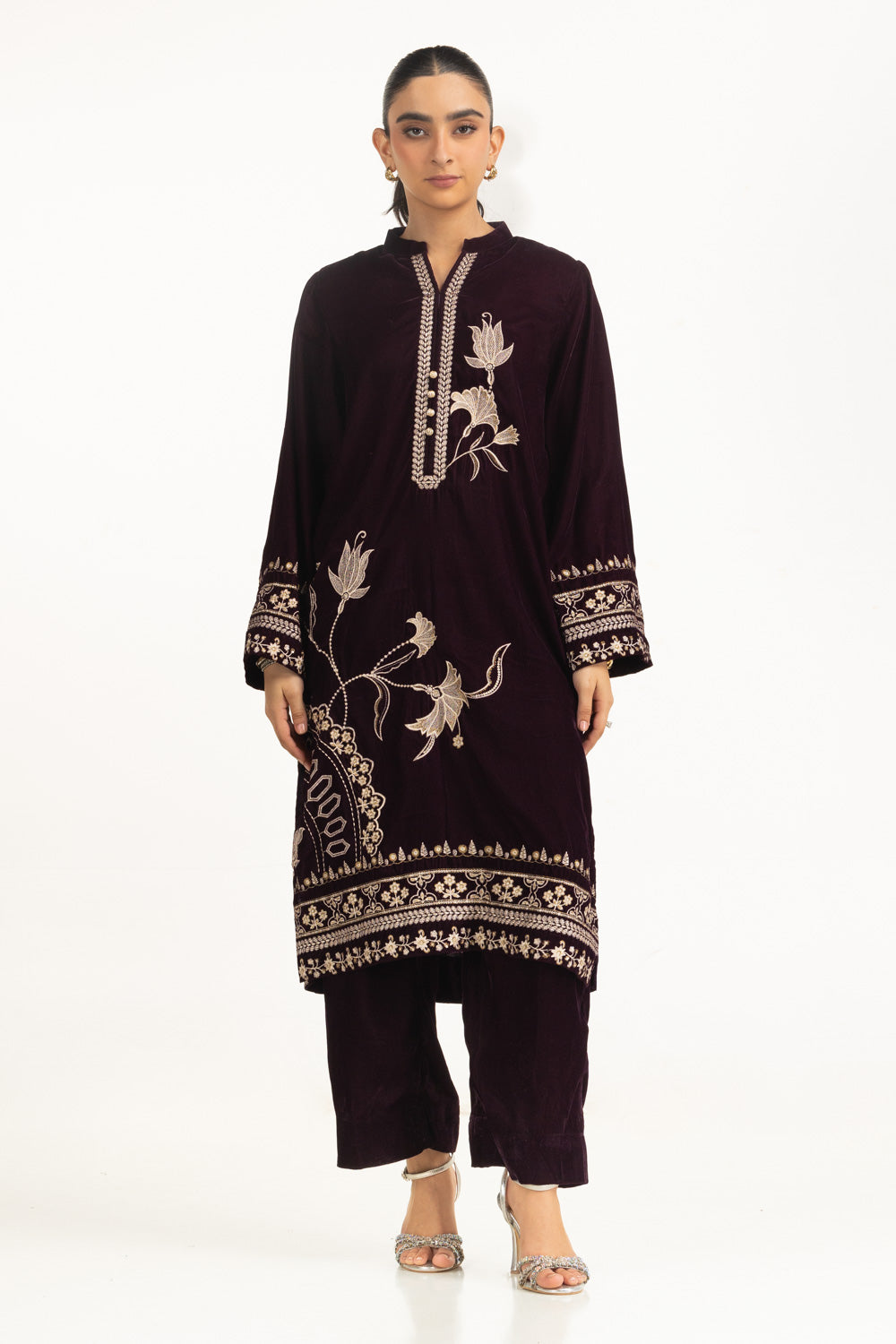 Velvet Embroidered Shirt And Trouser