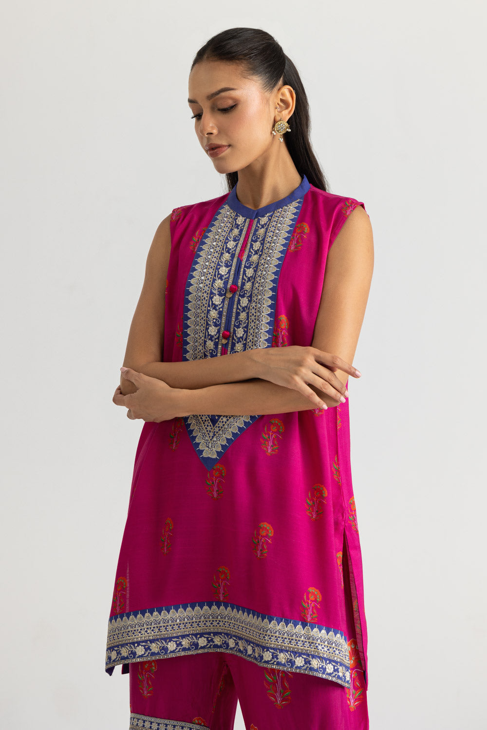 Viscose Raw Silk Printed Shirt And Gharara With Embroidered