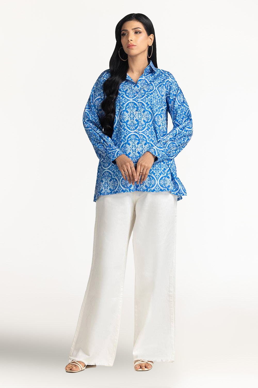 Cross Slub Printed Tunic