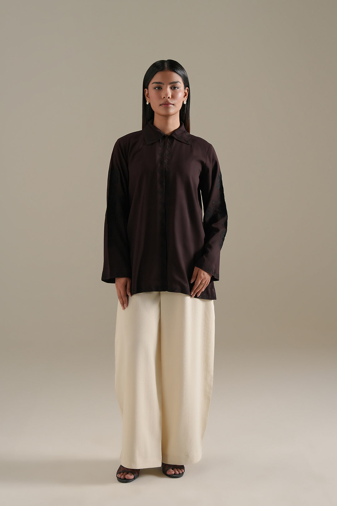 Embroidered Truffle Top