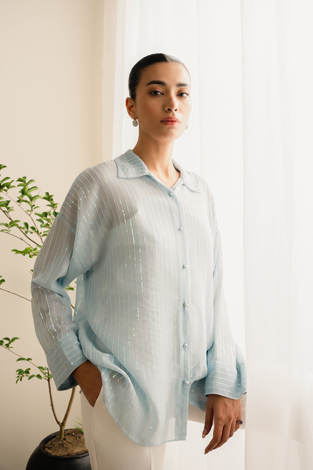 Sequin Button Down