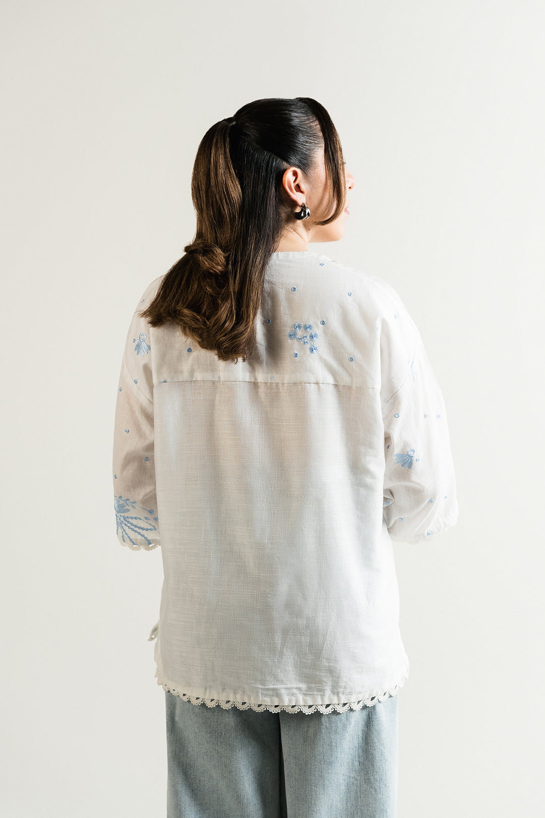 White Embroidered Button Down Top
