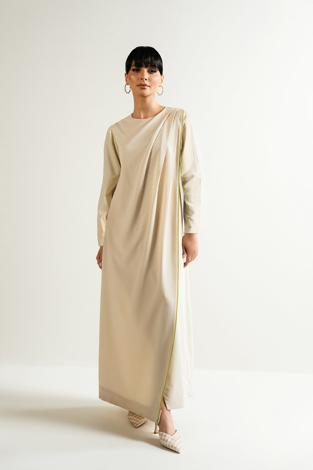 Ivory Pleated Dress (With Sleeves)