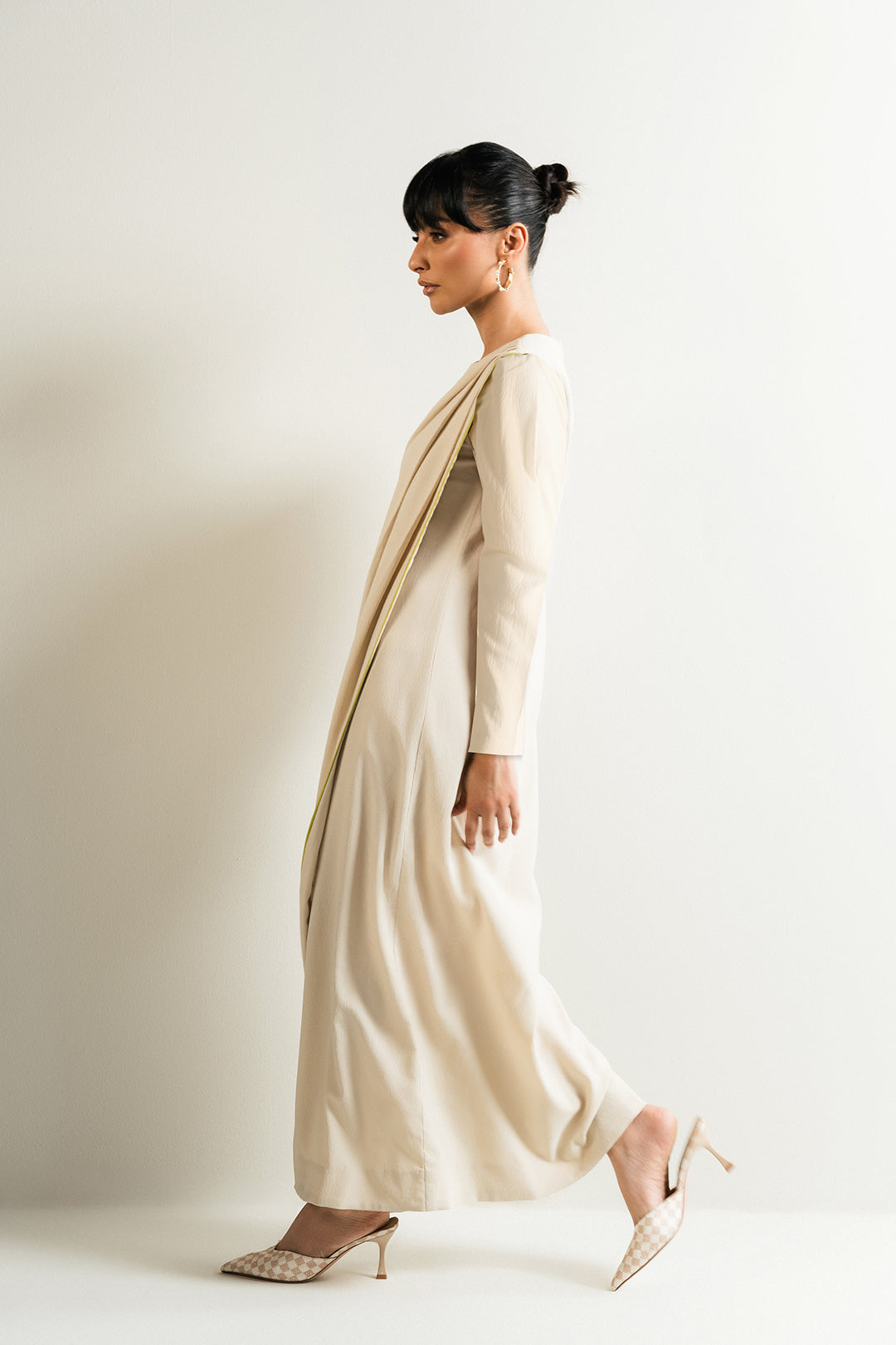 Ivory Pleated Dress (With Sleeves)