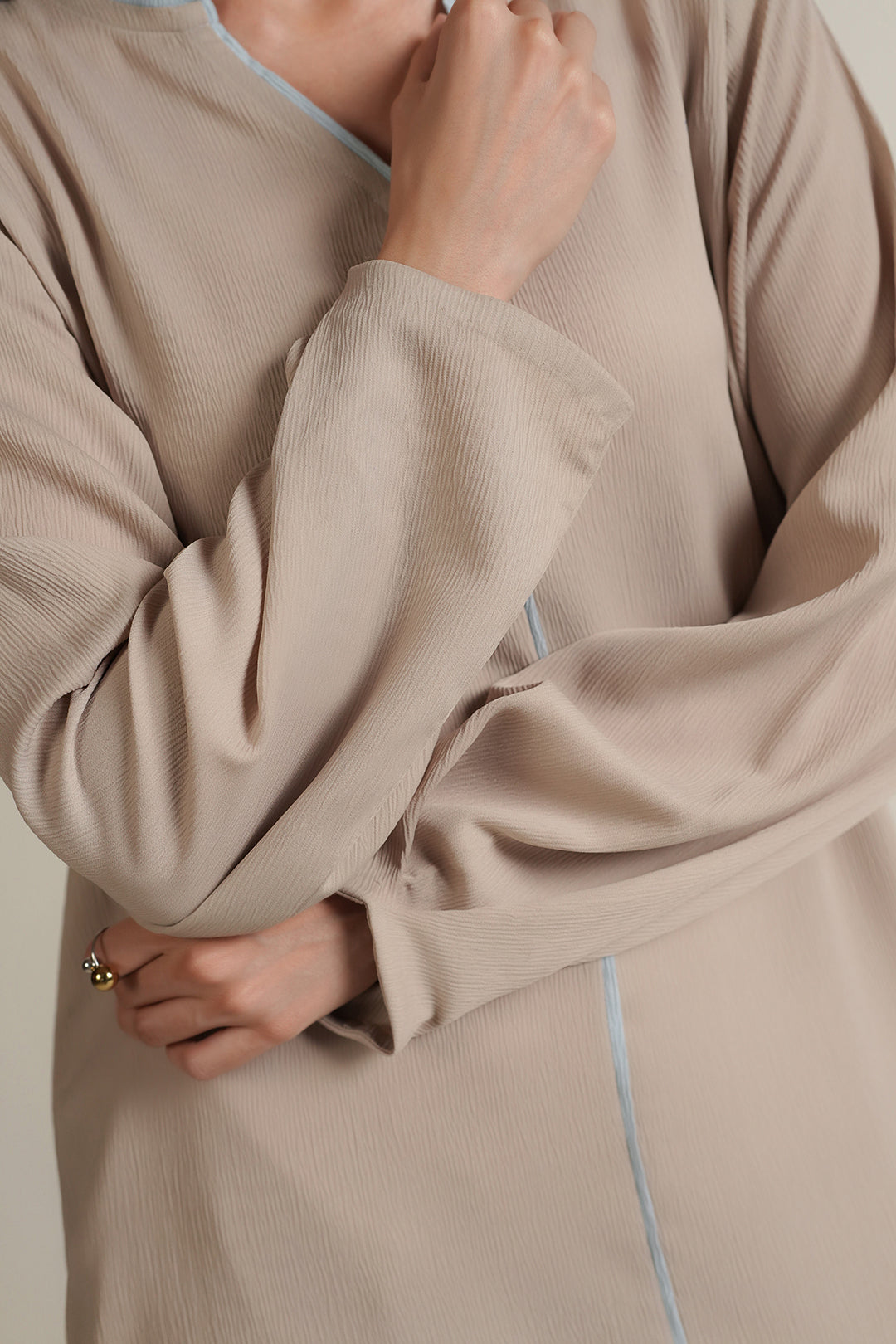 Beige Contrast Piping Dress