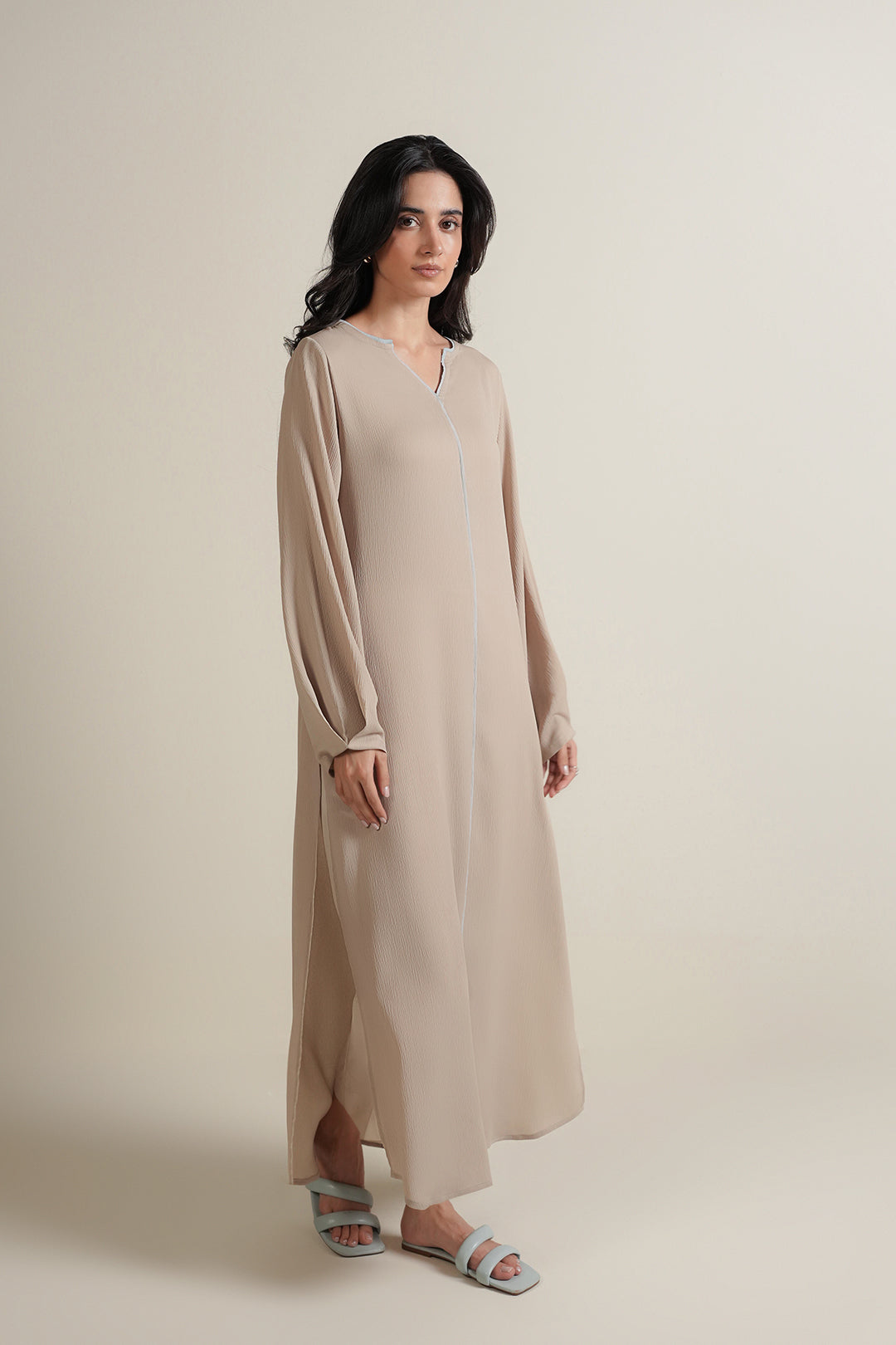 Beige Contrast Piping Dress