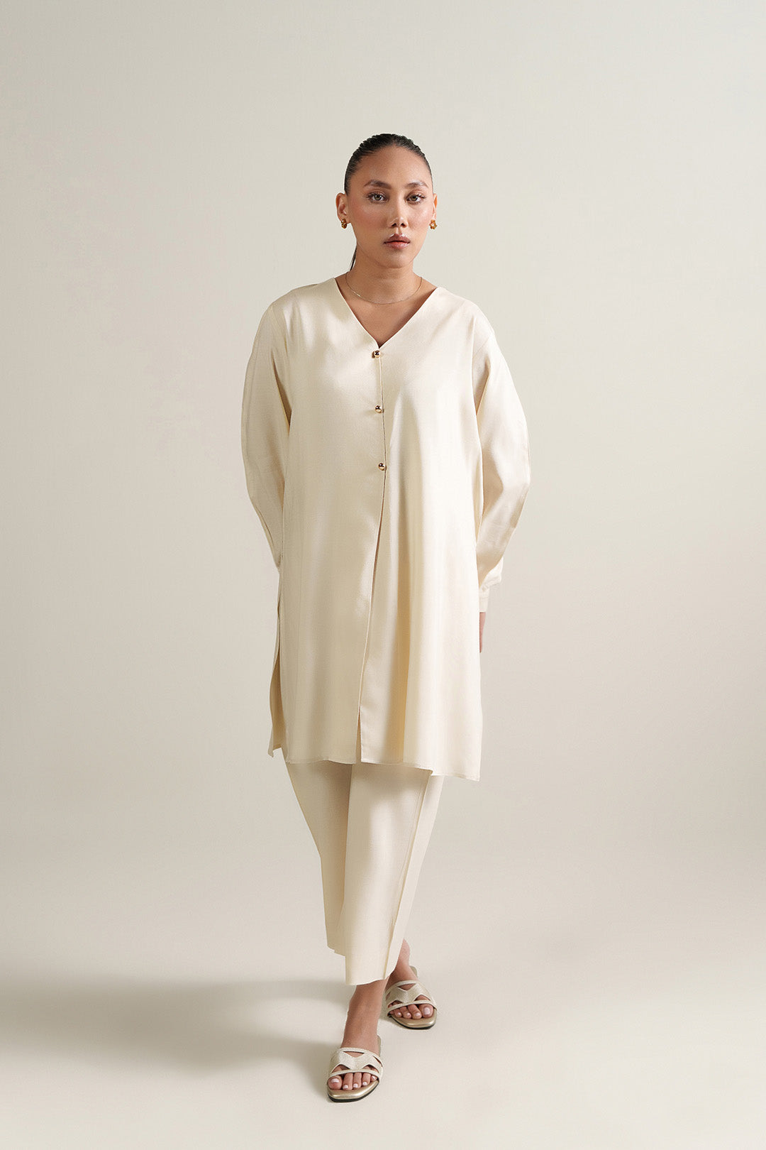 Cream Front Button Top