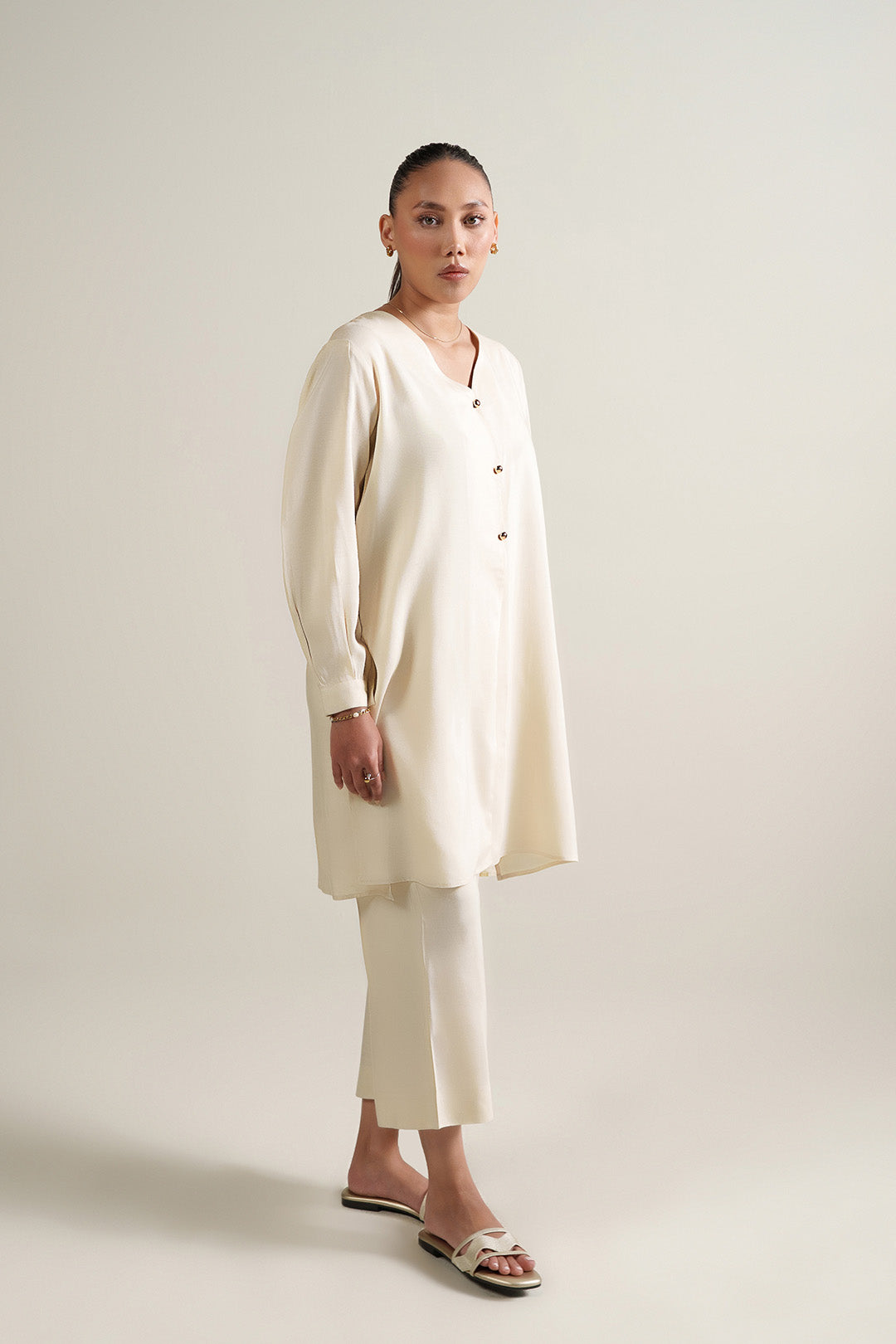 Cream Front Button Top