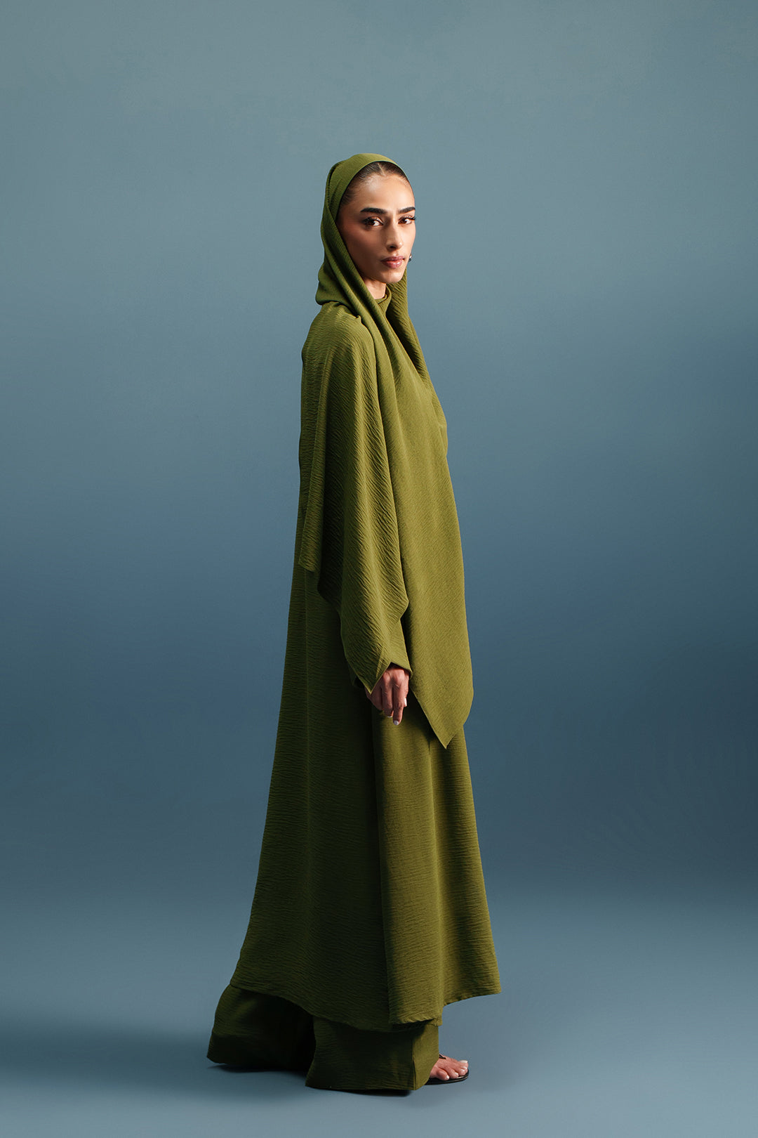 Sage Tie Up Abaya & Stole (2Pc)