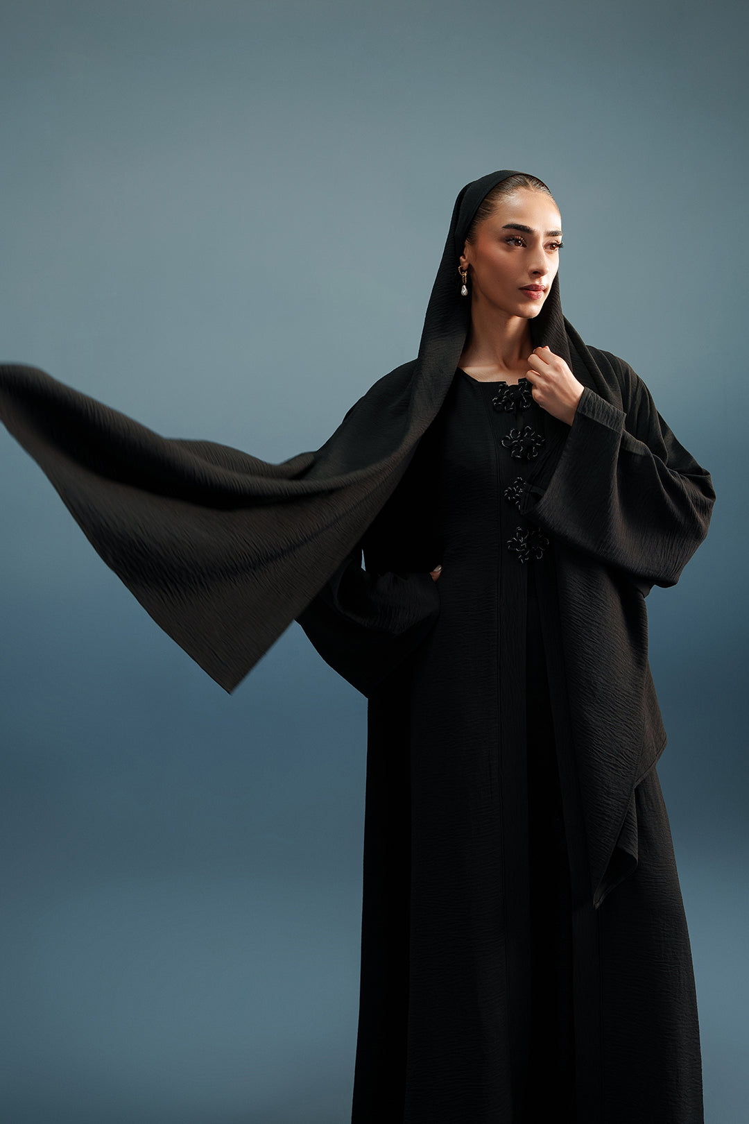 Obsidian Layover Abaya & Stole (2Pc)