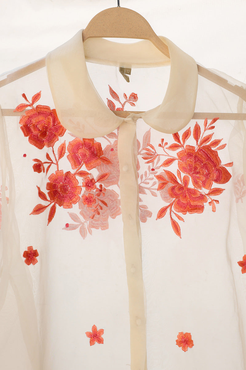 Ivory Rose Embroidered Shirt