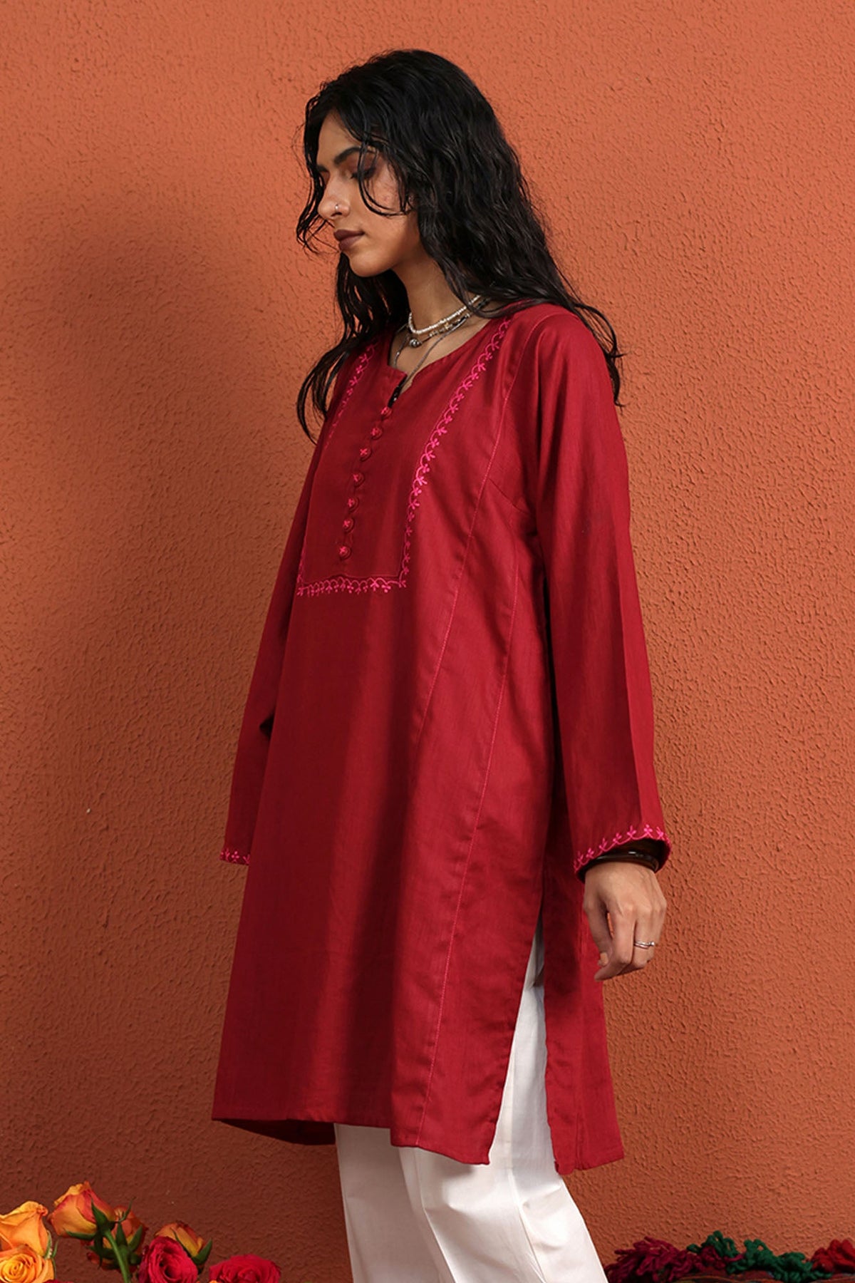 Phool Embroidered Kurta - W26B1084-MAROON-8