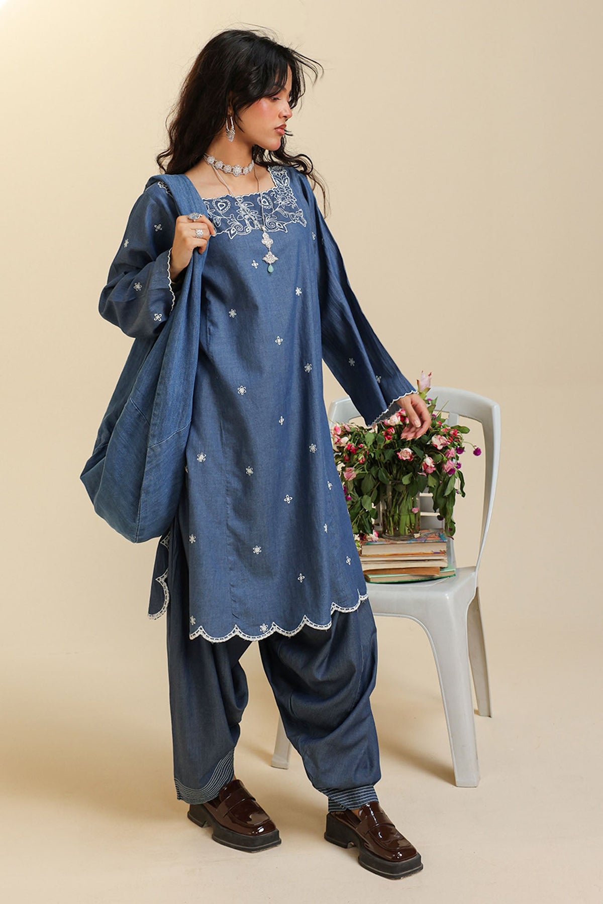 Embroidered Denim Co-Ord Set