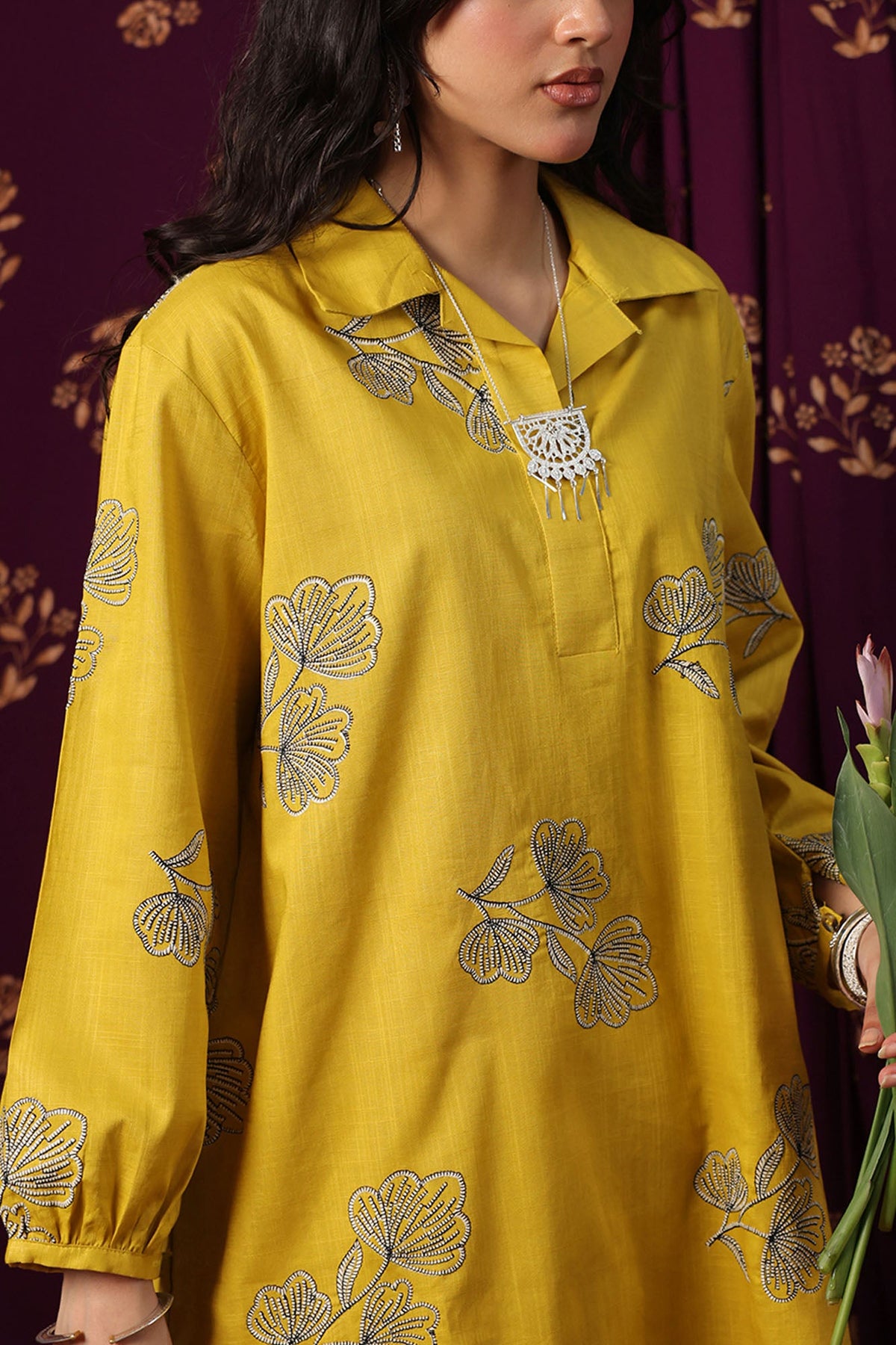 Floral Stroke Embroidered Set