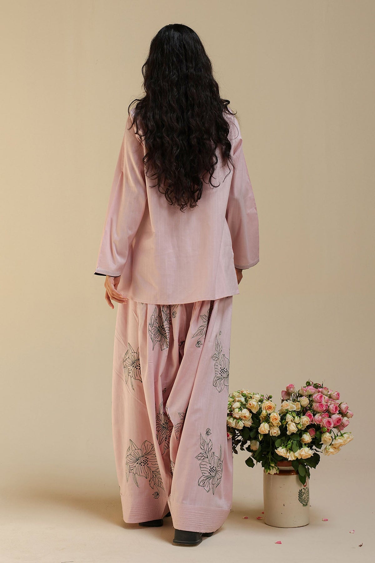 Embroidered Bloom Line Farshi Set