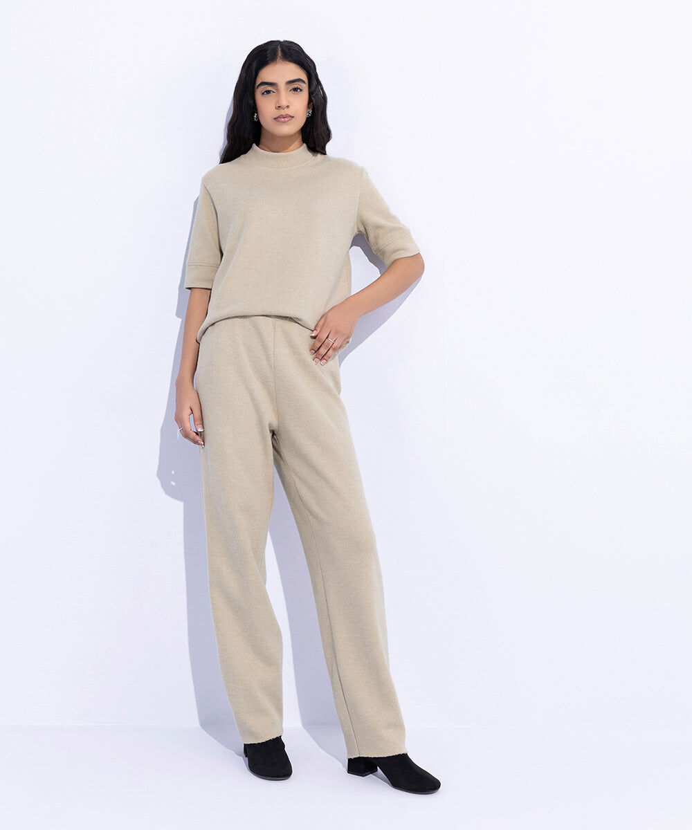 Woman - Off White Ribbed Straight Trousers