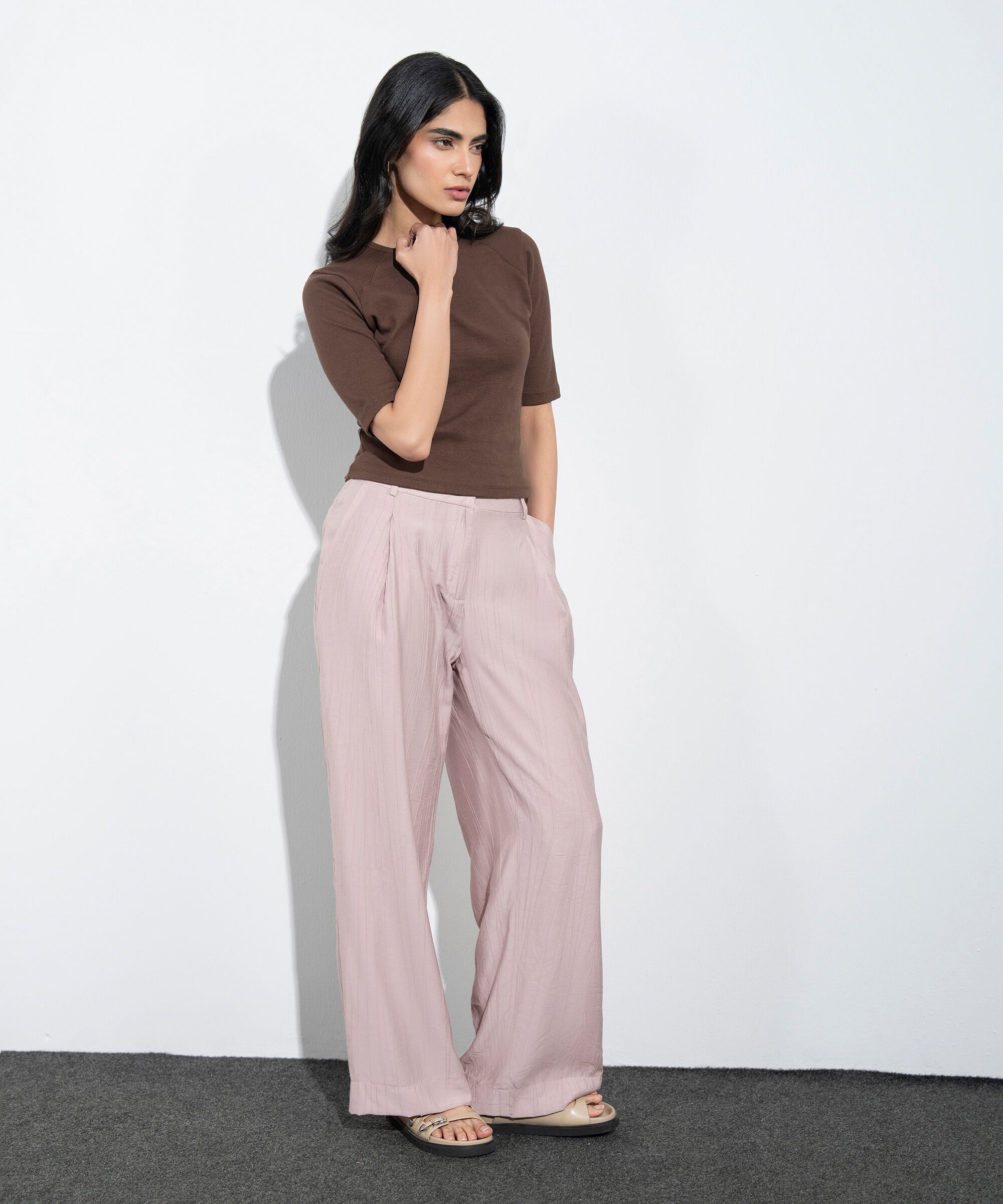 Women's Western Pink Straight-Fit Textured Trouser