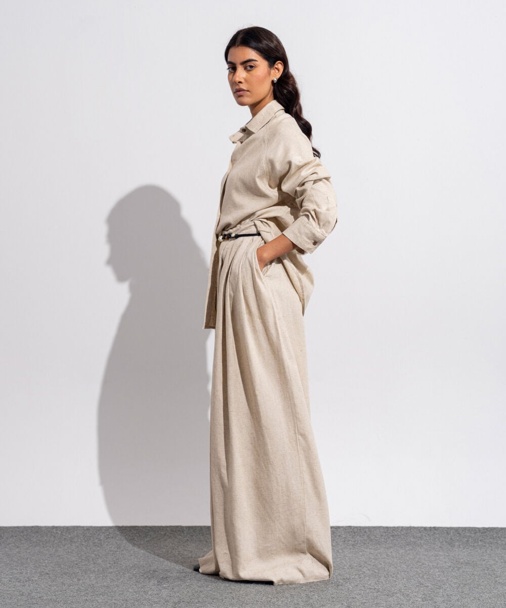 Linen Blend Flared Trousers WBTMV0926002